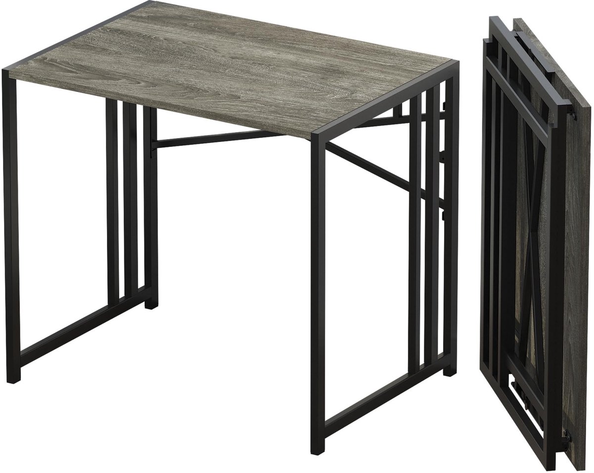 SnelShoppen - Inklapbaar Bureau 83 cm - Klein Schrijftafel Gamingcomputer Campingbureau - Geen Montage Nodig - Zwart Eiken - Perfect voor Thuiswerk en