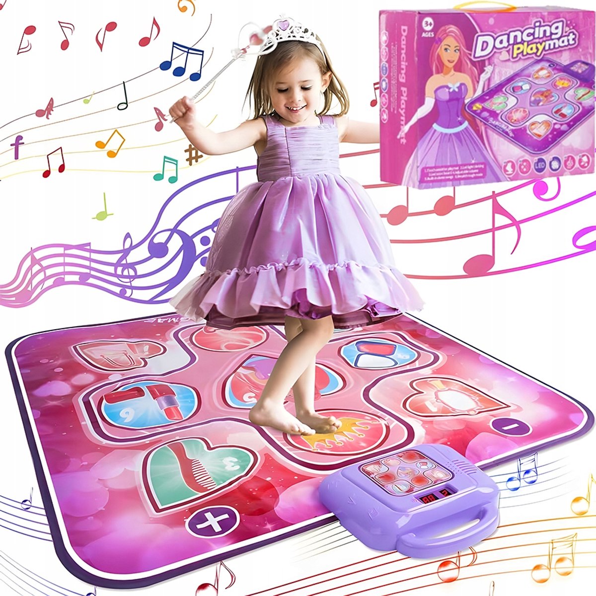 Dansmat Prinses 90x90cm met 6 spelmodi, ingebouwde demoliedjes, verstelbaar volume en LED-scorebord
