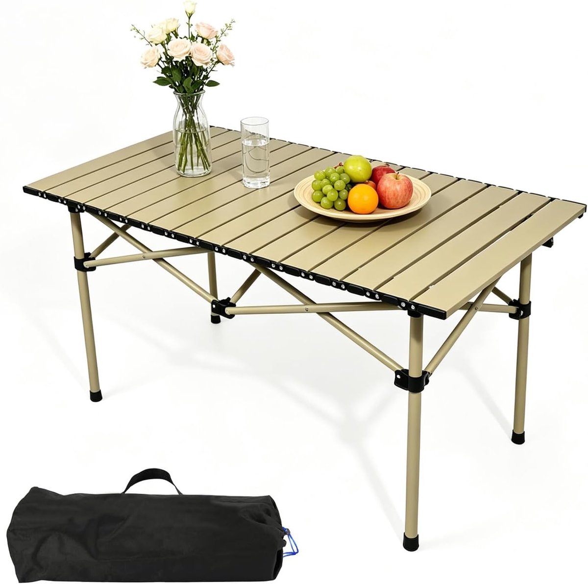 SnelShoppen - Opvouwbare Campingtafel 95 x 56 x 50 cm - Klaptafel met Oprolbaar Tafelblad en Opbergtas - Ideaal voor Tuin, Terras, Balkon en Feestjes