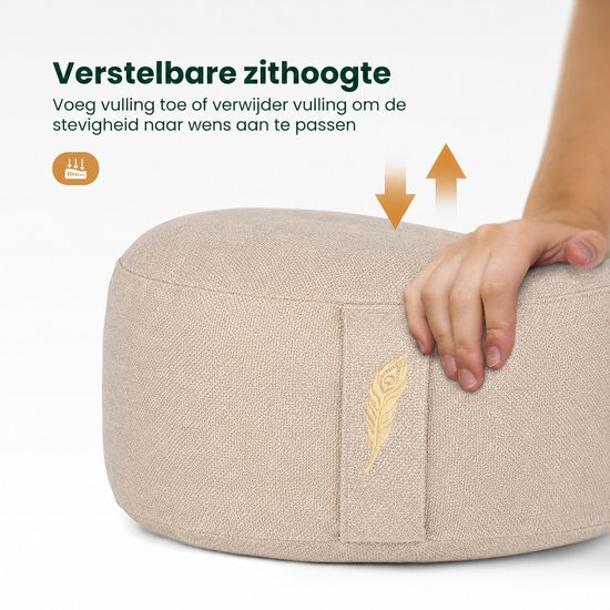 MindBaas - Meditatiekussen - Eco - Rond - Crème - Dubbel Gestikt - 15 x 33 cm (hoogte x diameter) - Yoga kussen - Yogakussen - Zit Poef - Zitkussen - Vloerkussen van MindBaas — afbeelding 3
