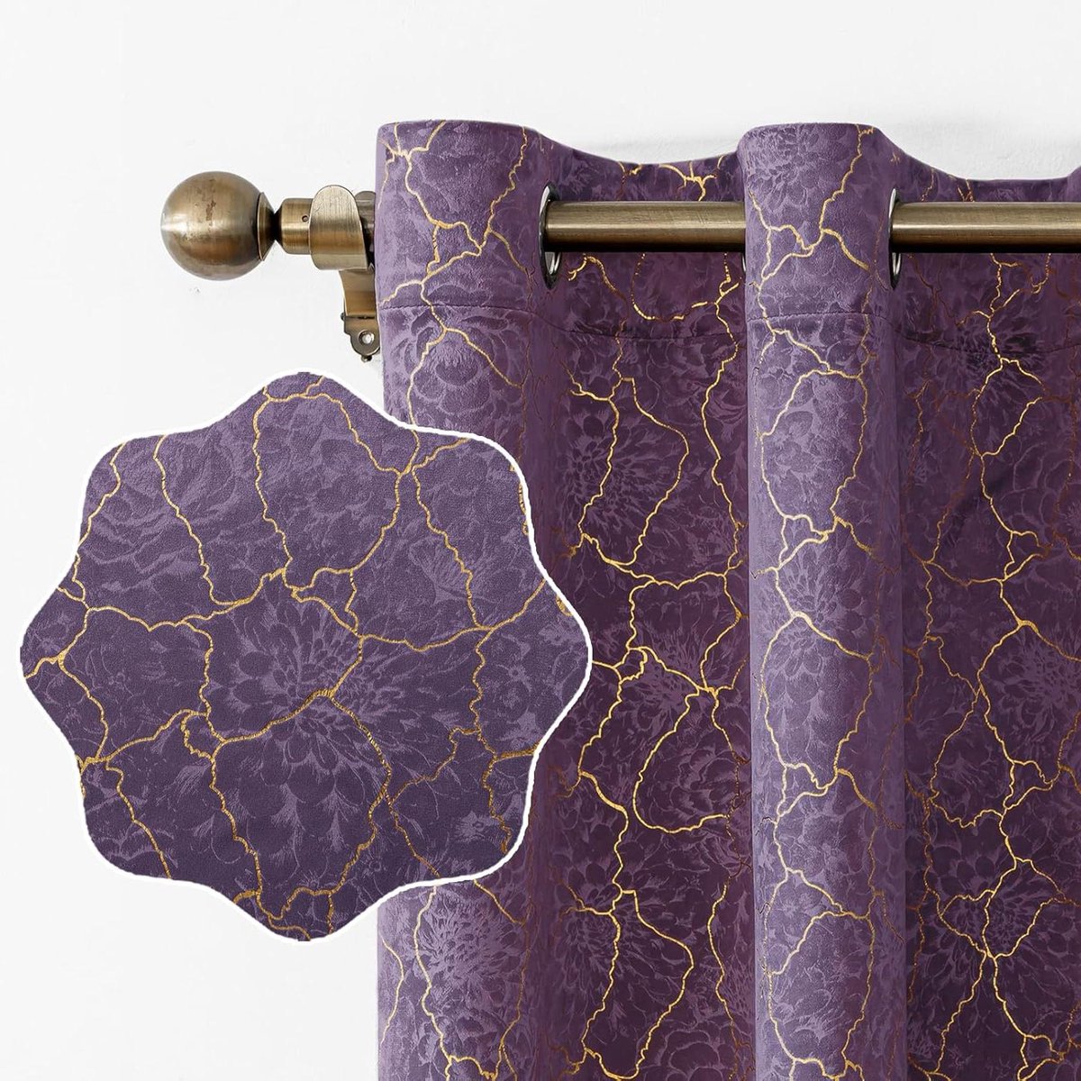 Verduisterende Gordijnen - Gordijnpanelen Thermisch - Slaapkamer Verduisteren - Luxe Velvet Goudprint - 140x280 cm - Lichtpaars