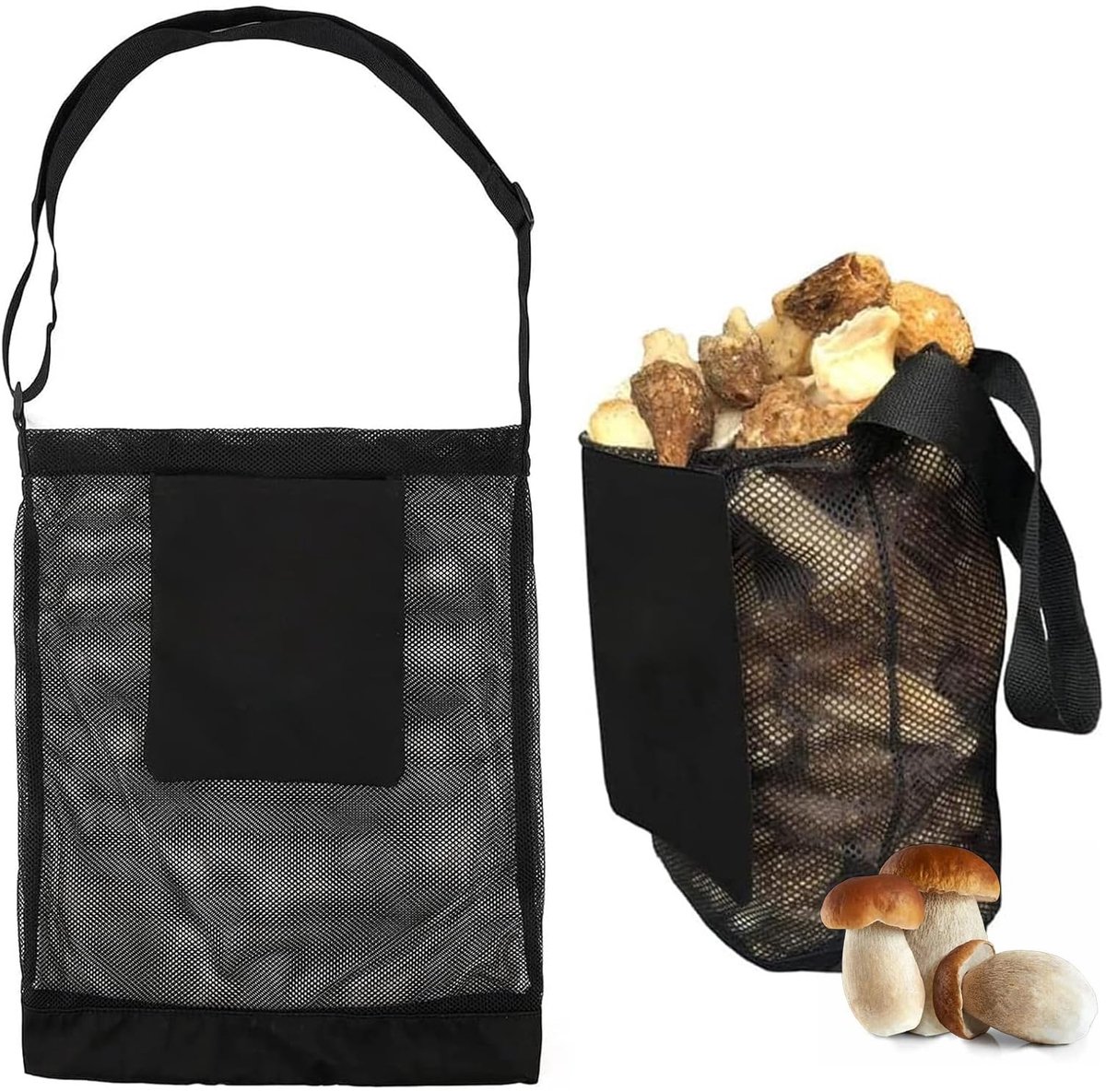 Dailygoods- Oogsttas Grote Capaciteit - Opvouwbare Paddenstoelmand - Verstelbare Schouderriem - Gaas/Nylon - Extern Opbergvak - Handig Gespmechanisme - Plukmand