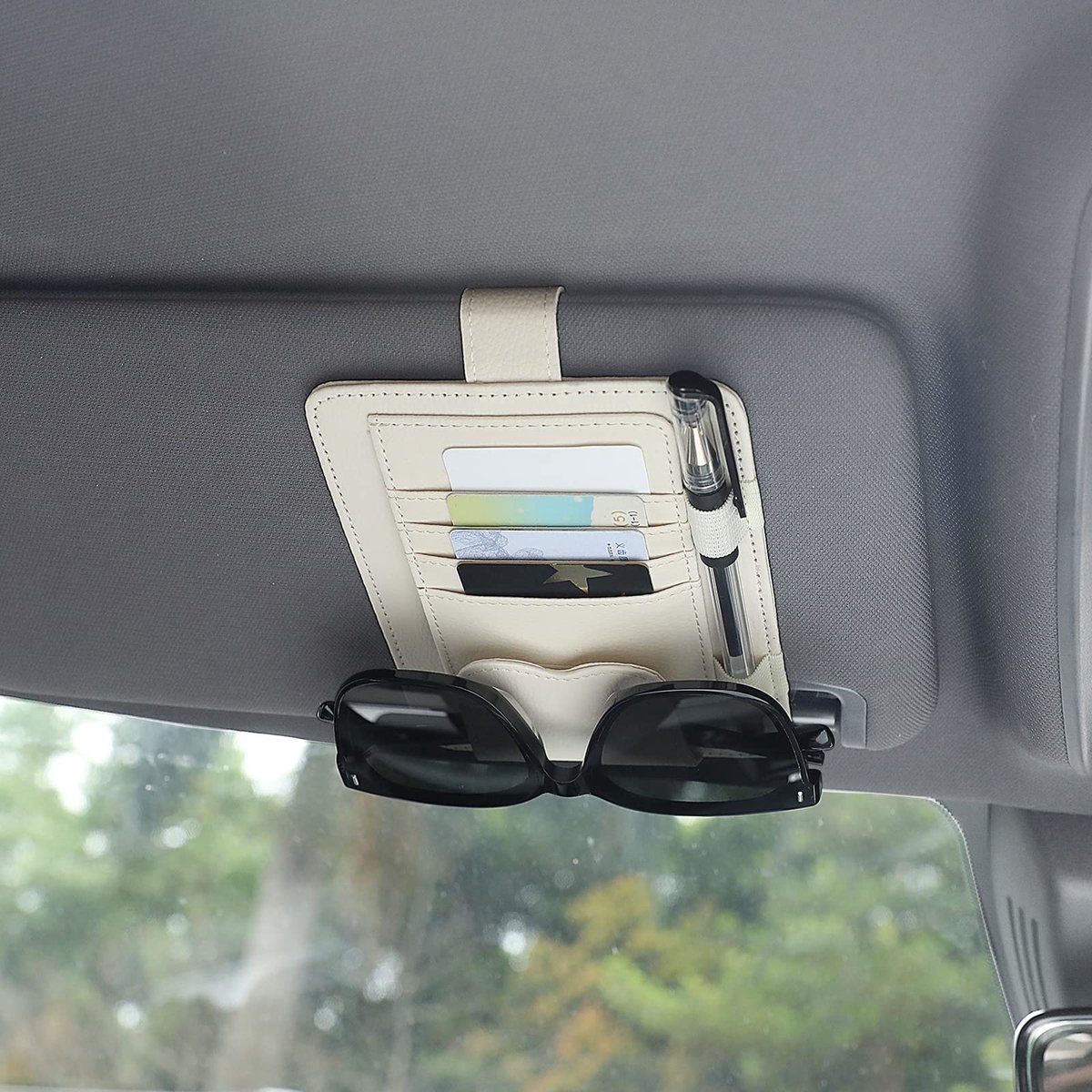 Dailygoods - Organizer voor Autovizier met Brillenhouder van Leer - Praktische Interieuraccessoire