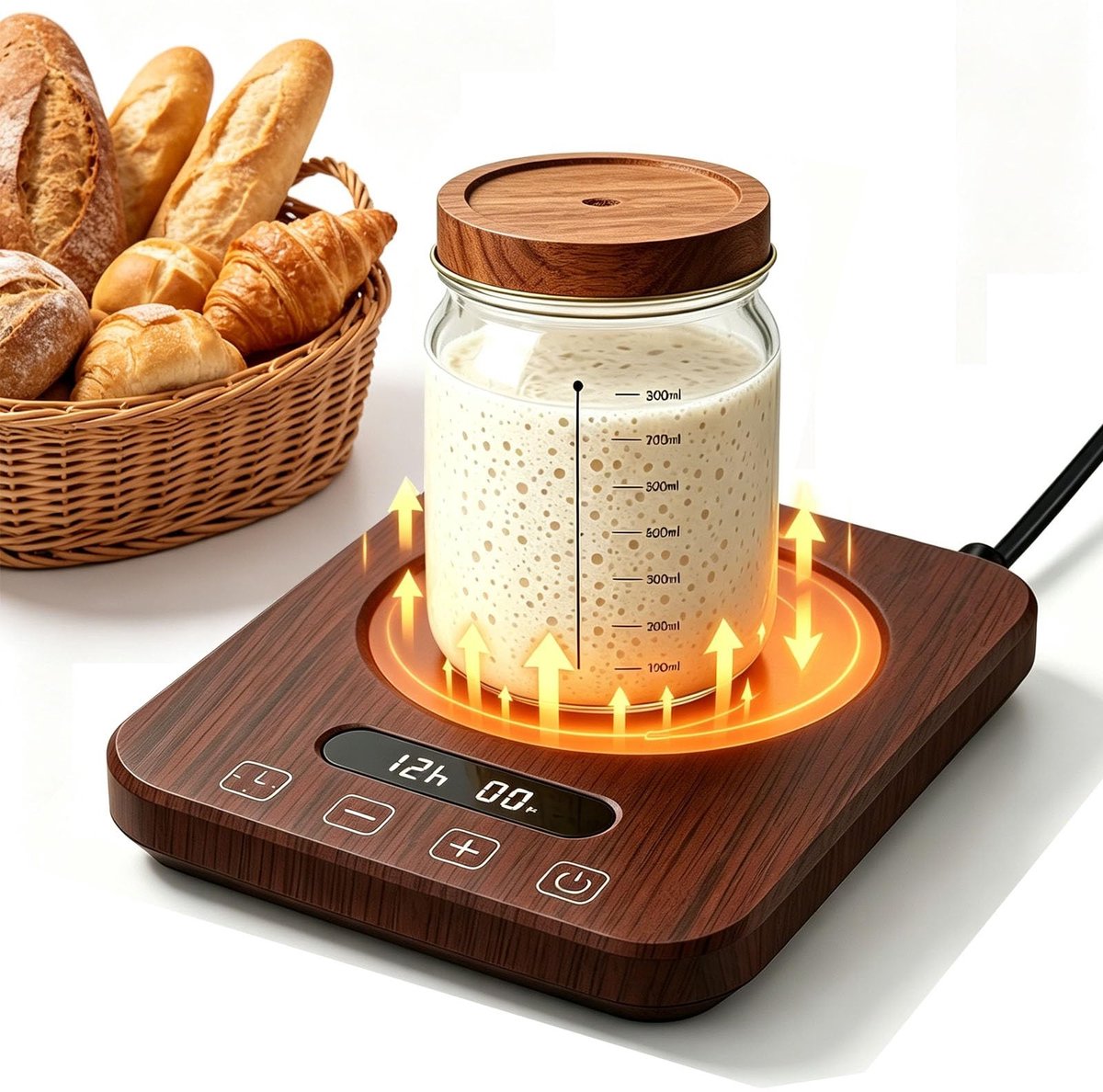 Dailygoods- Zuurdeegwarmer met Temperatuurregeling - Warmteplaat - Starter voor Zuurdesem - Broodfermentatie - Houtkleur - 1-12 Uur Timer - Broodwarmer