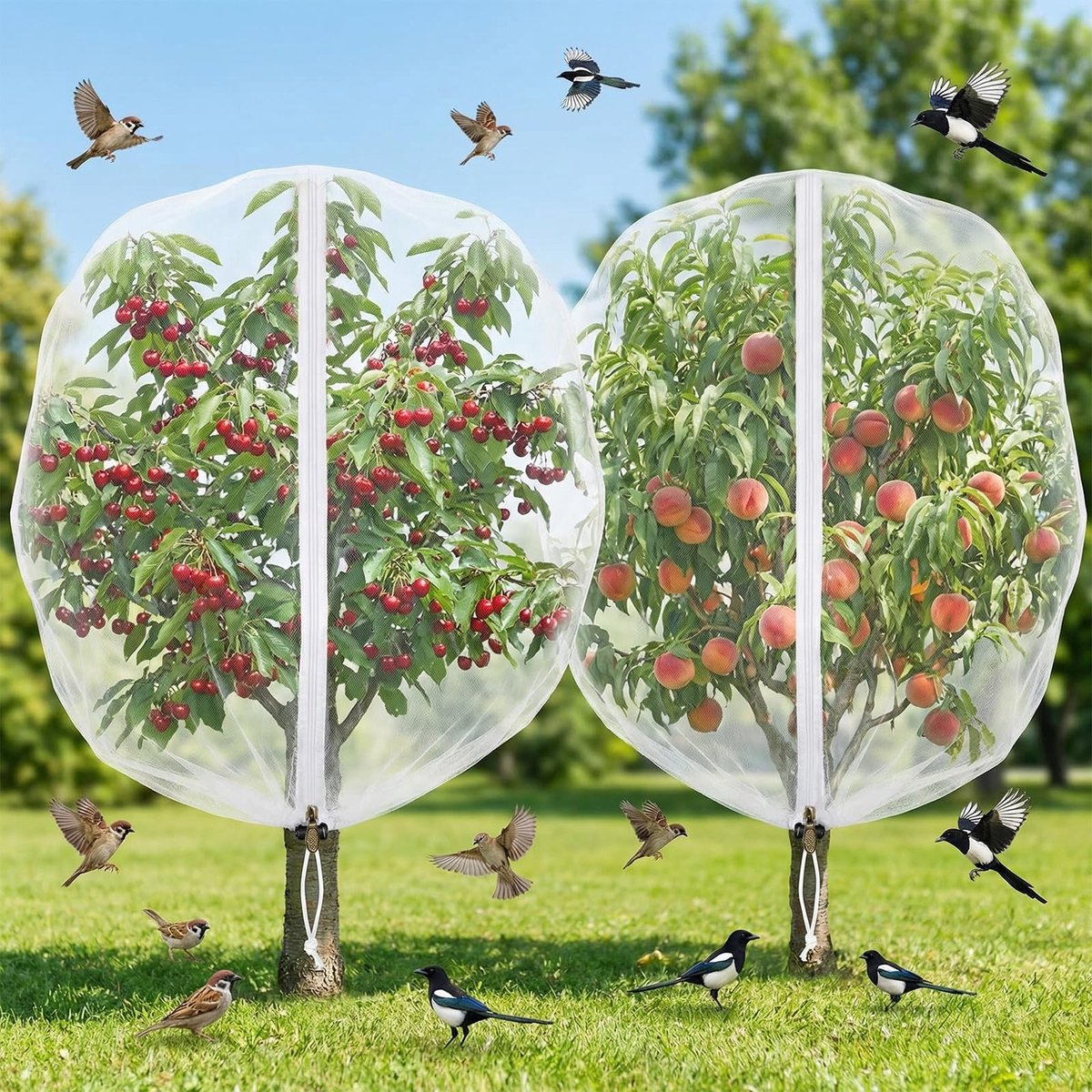Dailygoods- Tuingaas 2-pack - Insectengaas - Plantenhoes - Gewasbescherming - Voor bloemen/vruchten - 5,9FT x 5,9FT - Met trekkoord - Plantennet