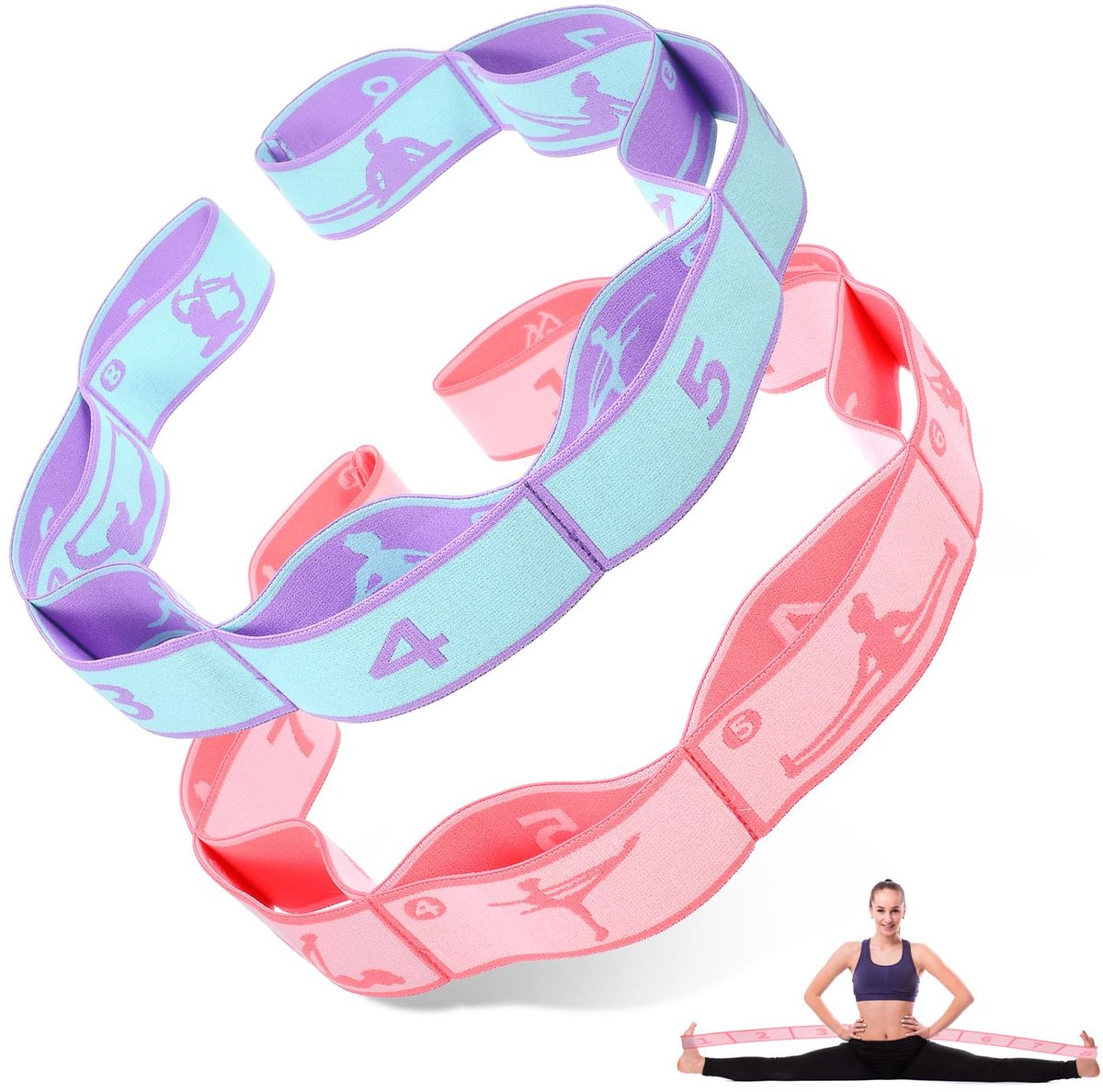 Dailygoods - 2 Stuks Yoga-Stretchband met 8 Lussen voor Fitness en Dans