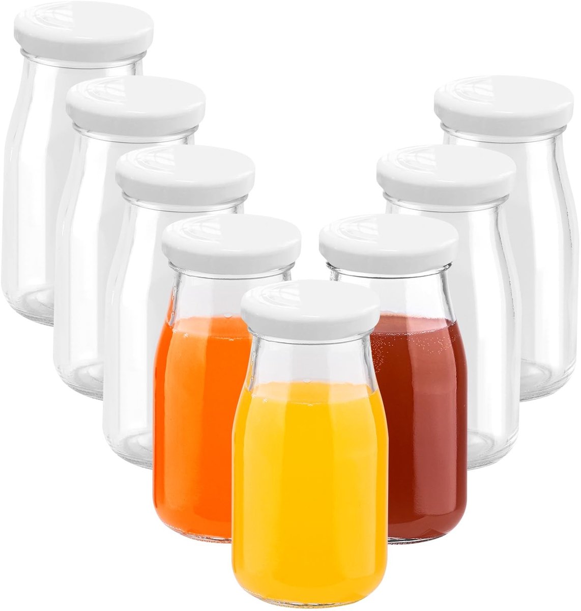 Dailygoods- Shotflessen 150 ml - 8 stuks - Glazen miniflessen - Herbruikbaar - Deksels - Doorzichtig glas