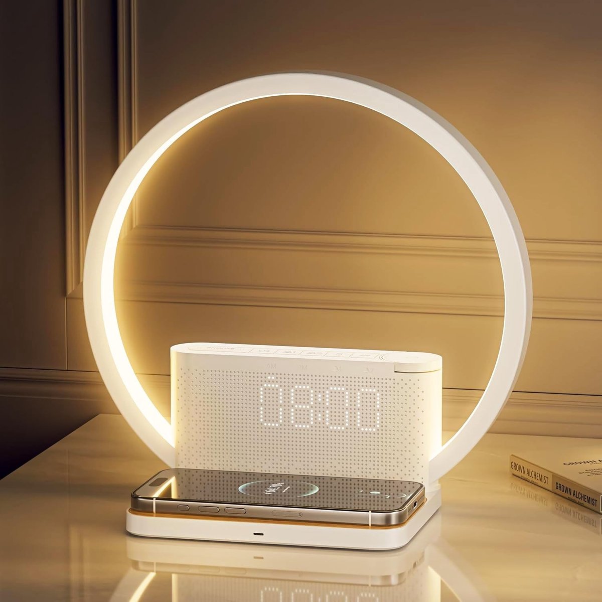 Dailygoods - Sunrise Alarm Clock met Draadloze Oplader - LED Bedlamp met Natuurlijke Geluiden