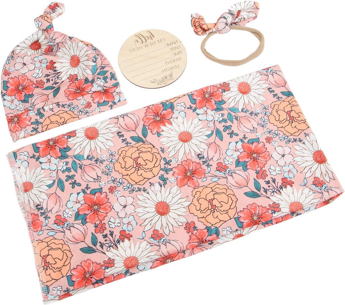 Inbakerdoek Baby - Wikkeldoek Ontvangstdeken - Verbeterde Slaap - Zachte Bloemenprint - 16 x 15 cm - Multicolor