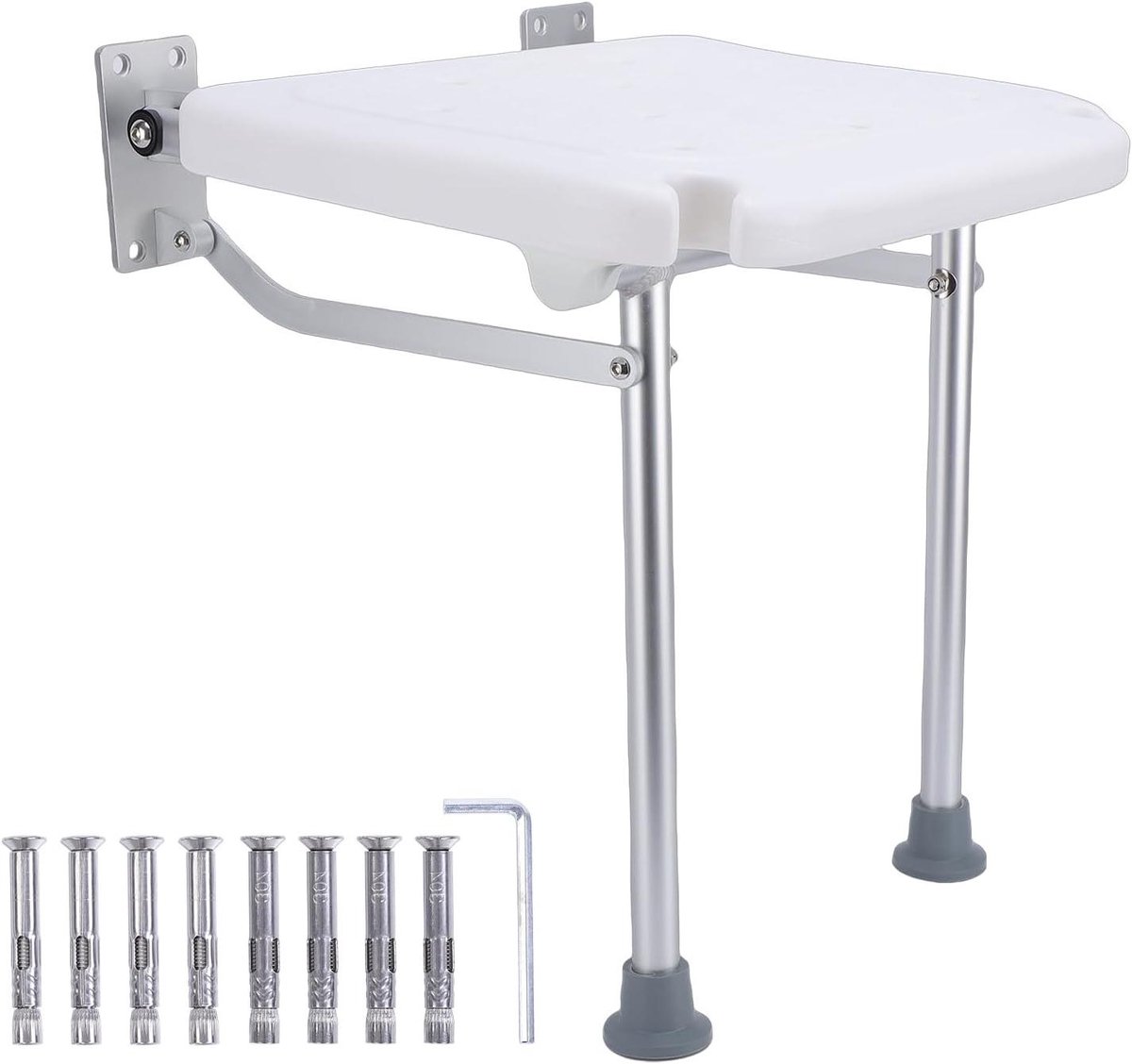 Douchestoel - Zitje Wandmontage - Veilig Douchen - Inklapbaar Ruimtebesparend - 42-53 cm - Wit