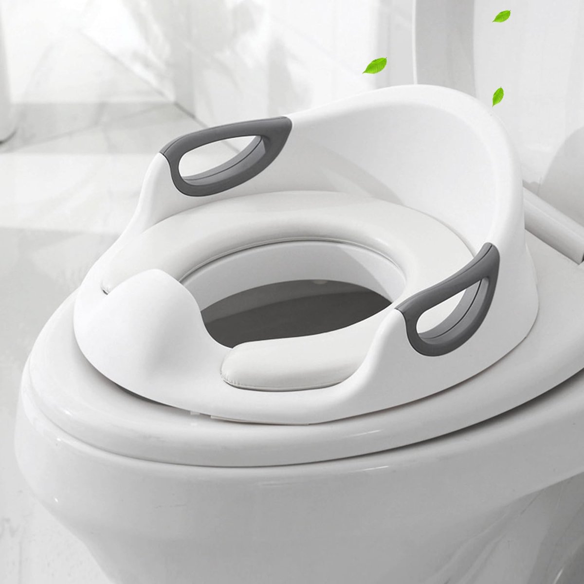 SnelShoppen - Toiletbril voor Kinderen, Toiletopzetstuk met Handvat en Rugleuning, Antislip Toiletverkleiner voor Jongens en Meisjes, Inclusief 2 Verv