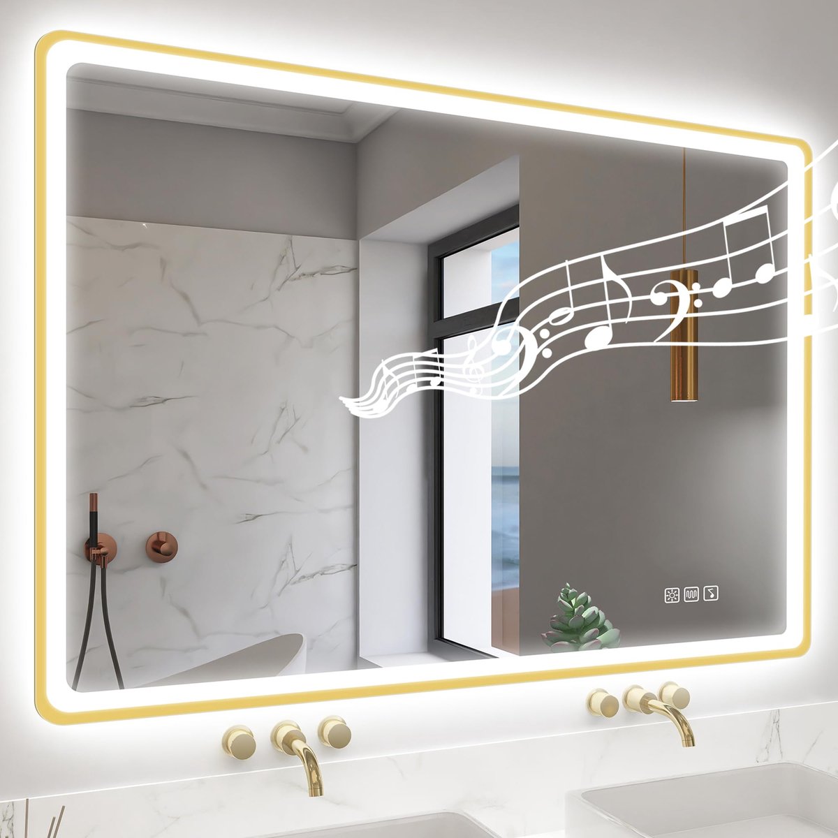 SnelShoppen - STARLEAD Badkamerspiegel met Verlichting 100x70 cm, Dimbare LED Spiegel met Ontwaseming, Bluetooth, 3 Lichtkleuren, Geheugenfunctie, IP4