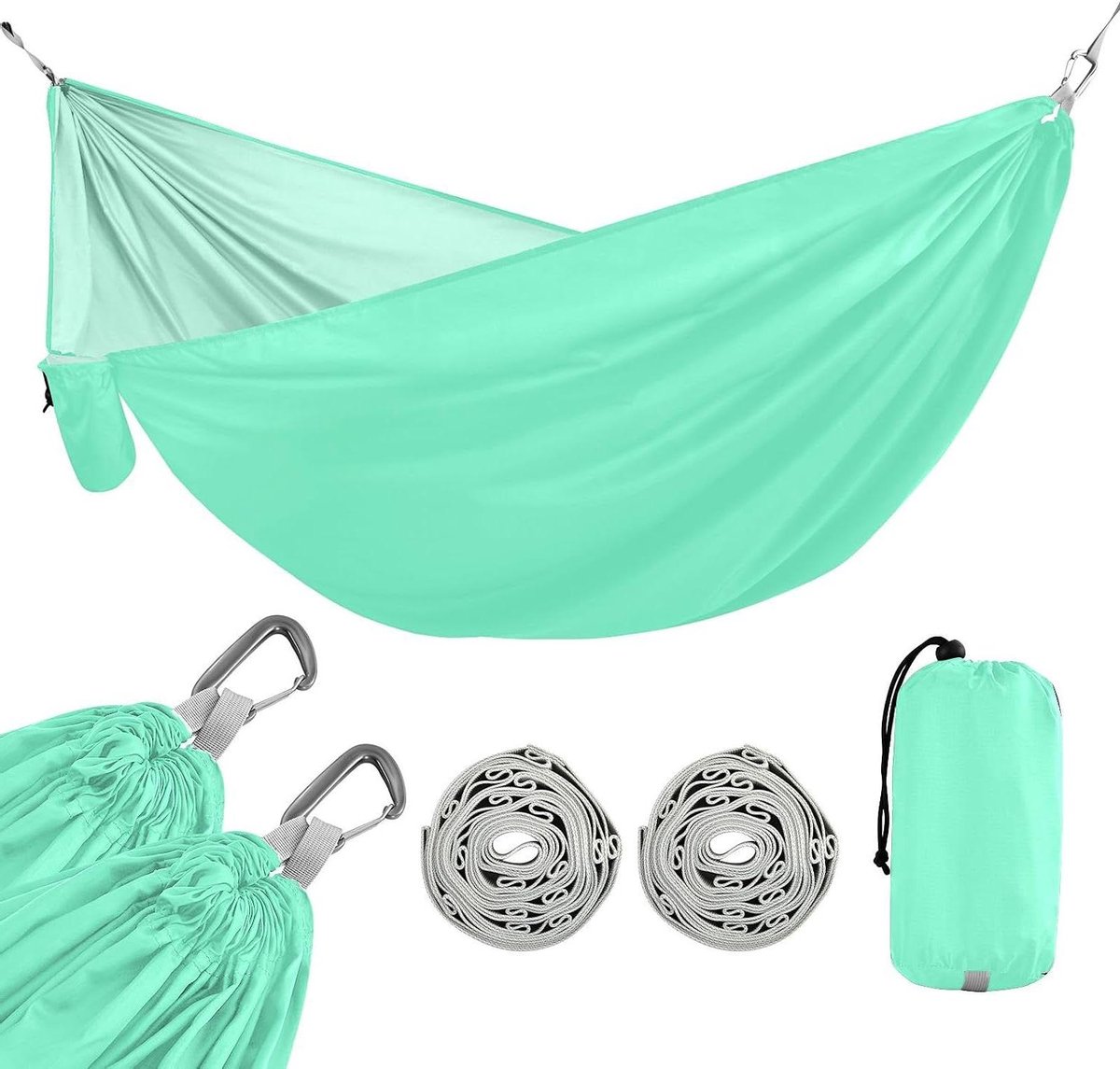 Camping Hangmat - Stoffen Hangmat - Buiten Ontspannen - Met Opbergzakken - 290 x 138 cm - Aqua Marine