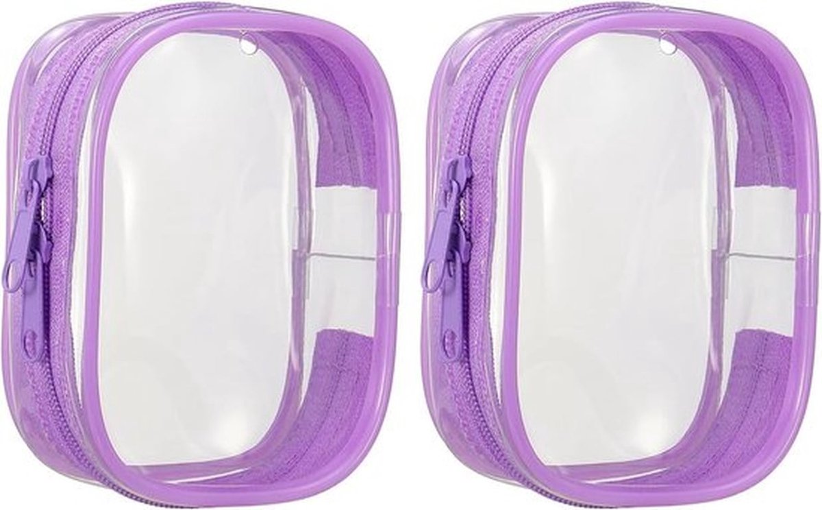 Transparante PVC opbergtasjes voor figuren 2 stuks paars 9,4 x 7,9 cm