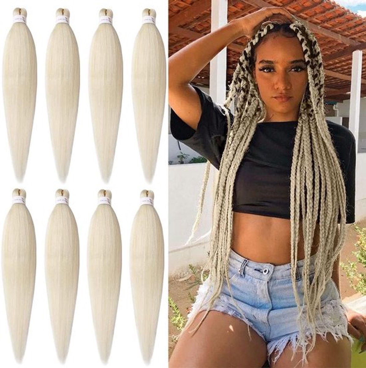 - Haarextensies voor boxvlechten 8 stuks 76 cm blond ombre Yaki textuur