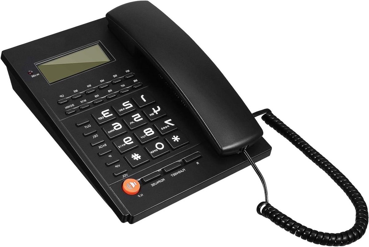 Vaste Lijn Telefoon - Bureautelefoon Vast - Zakelijk Gebruik - Verstelbaar Volume - 19 x 15 x 7 cm - Zwart