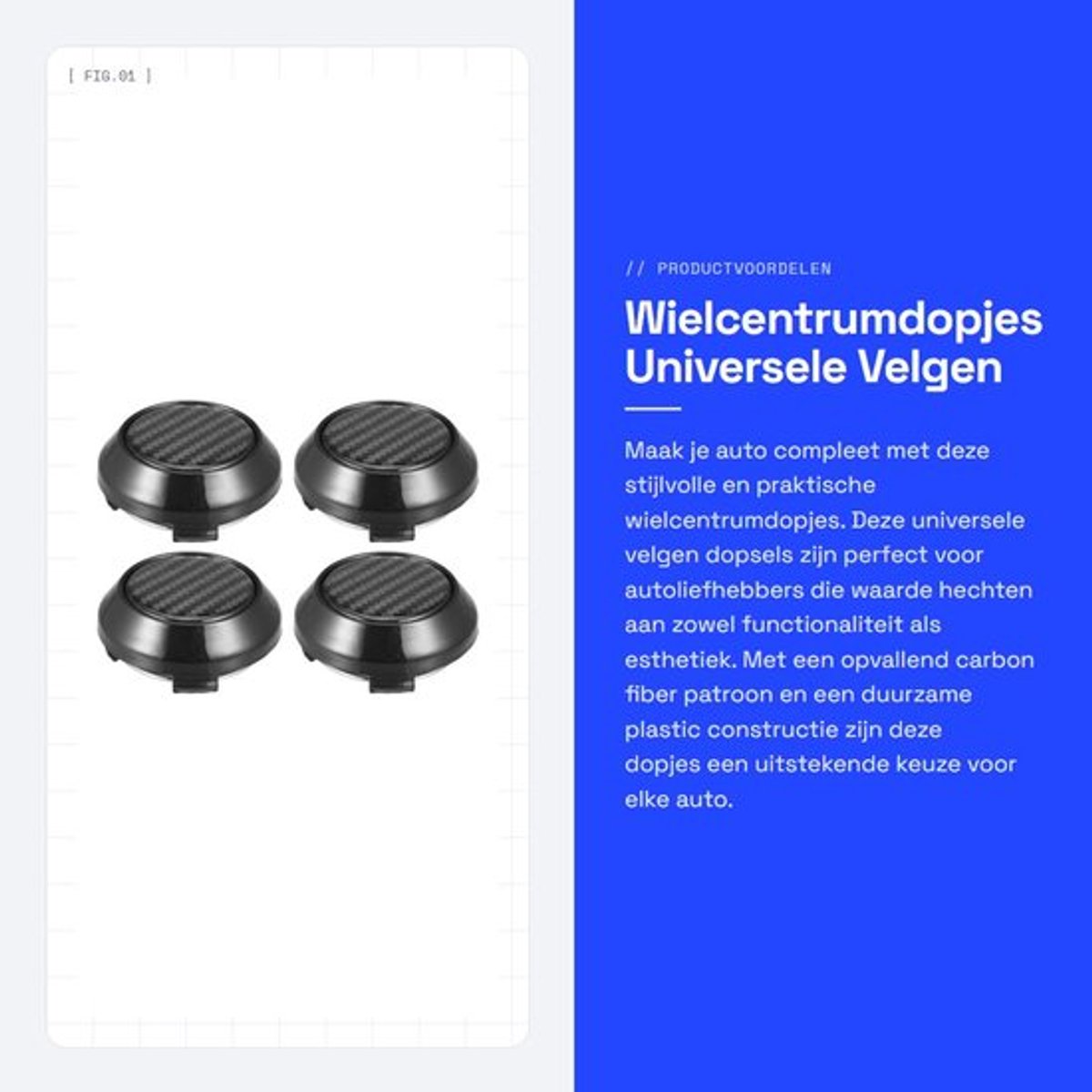 Wielcentrumdopjes 4 Stuks - Universele Velgen - Buitendiameter 65mm - Binnendiameter 59mm - Duurzaam Plastic - Carbon Fiber Patroon - Velgcenterdop