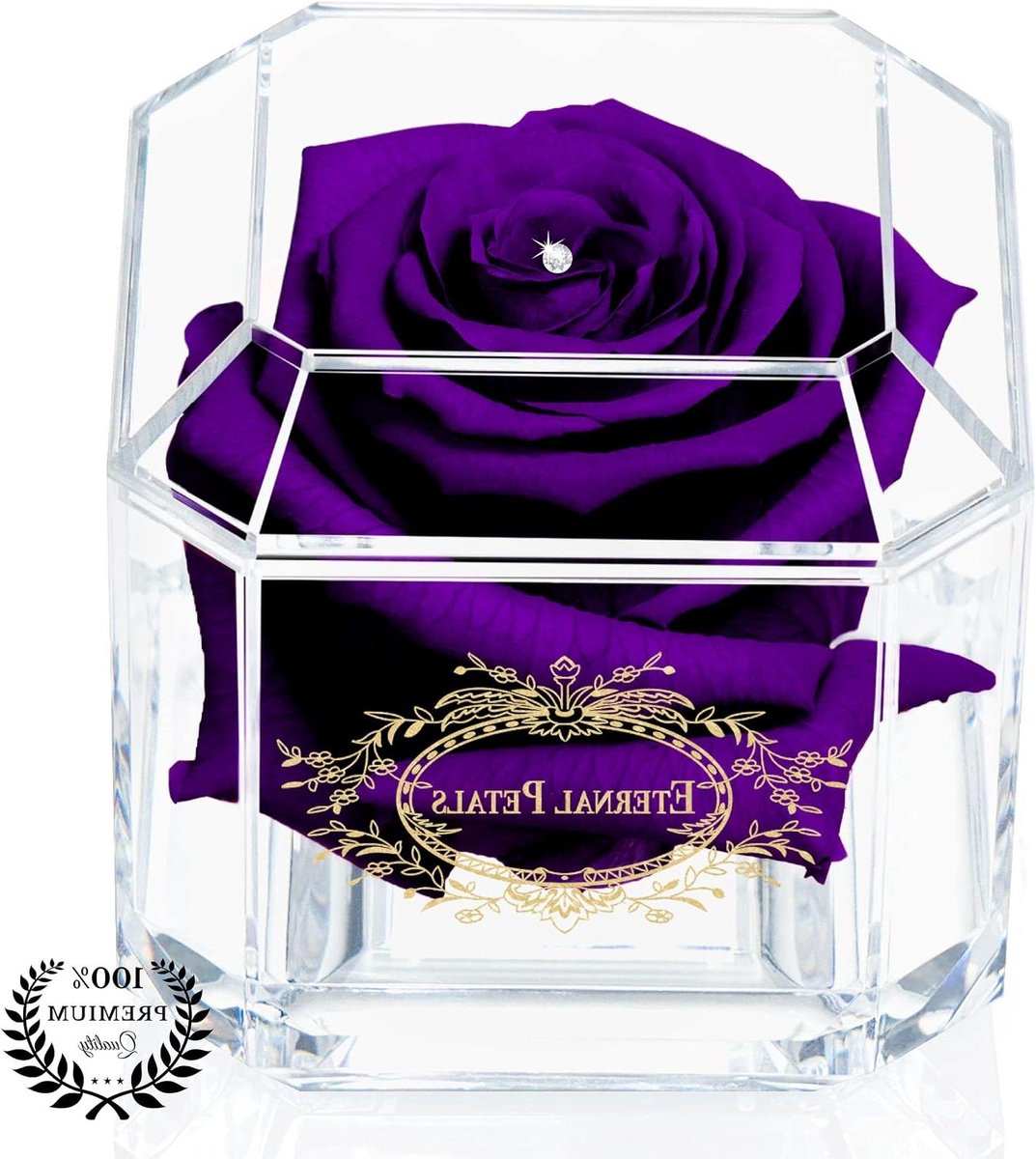 Eeuwige Roos - Behandelde Bloem Infinity Roos - Cadeau Geven - Echte Roos Behandeld - 8 cm doos - Paars