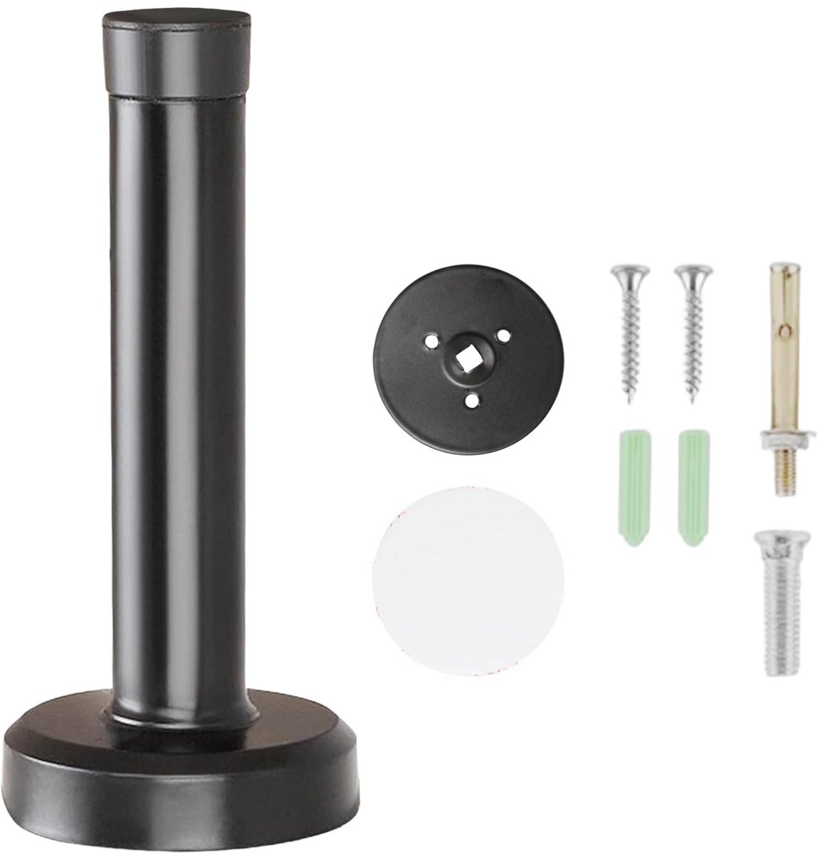 SnelShoppen - Roestvrijstalen Deurstopper met Rubber Buffers - Wanddeurstopper 20 cm - Zwart voor Harde Vloeren - Muur- en Deurbescherming