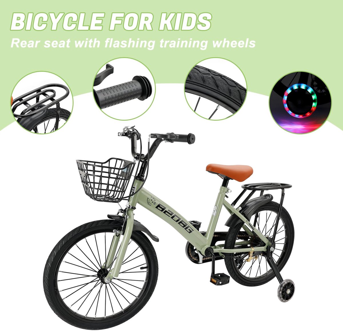 SnelShoppen - Kinderfiets 18 inch - Hoogwaardig Koolstofstalen Frame - Verstelbare Zitting en Stuur - Dubbele Remmen - Afneembare Mand - Steunwielen -
