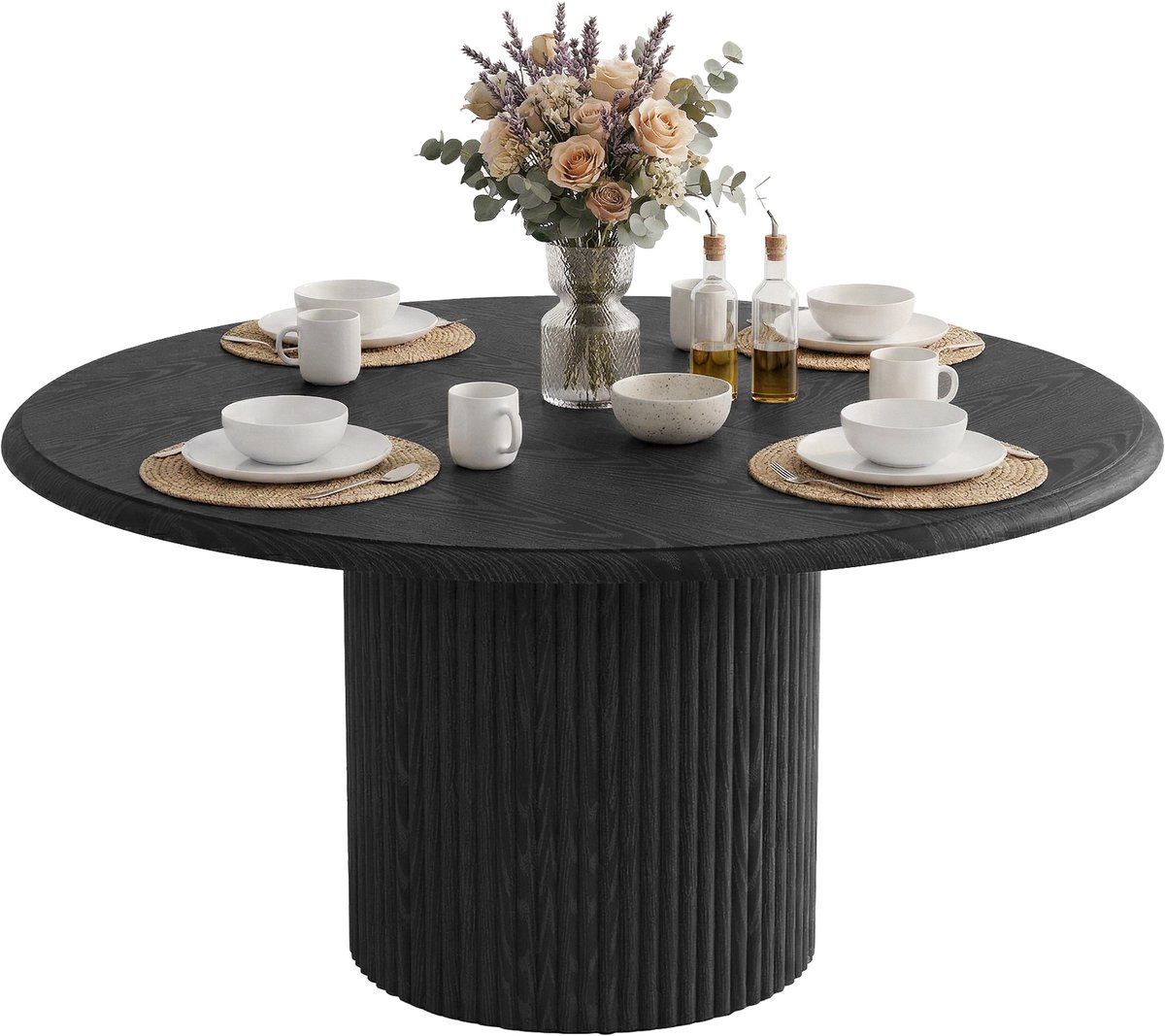 Tribesigns Ronde Eettafel voor 4 personen - Eettafel met Metalen Onderstel - 120 cm Ronde Keukentafel - Modern - Zwart - 120 x 120 x 75 cm