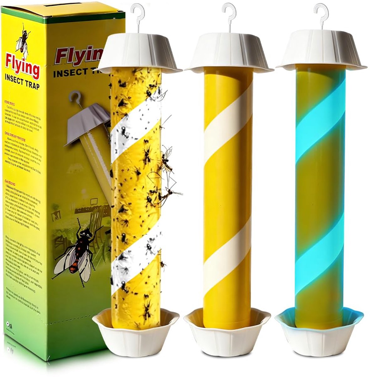 SnelShoppen - Vliegenval voor binnen en buiten, 3-pack plakstrips voor muggen en vliegen, neer te zetten en op te hangen, geel voor tuin, keuken en ca