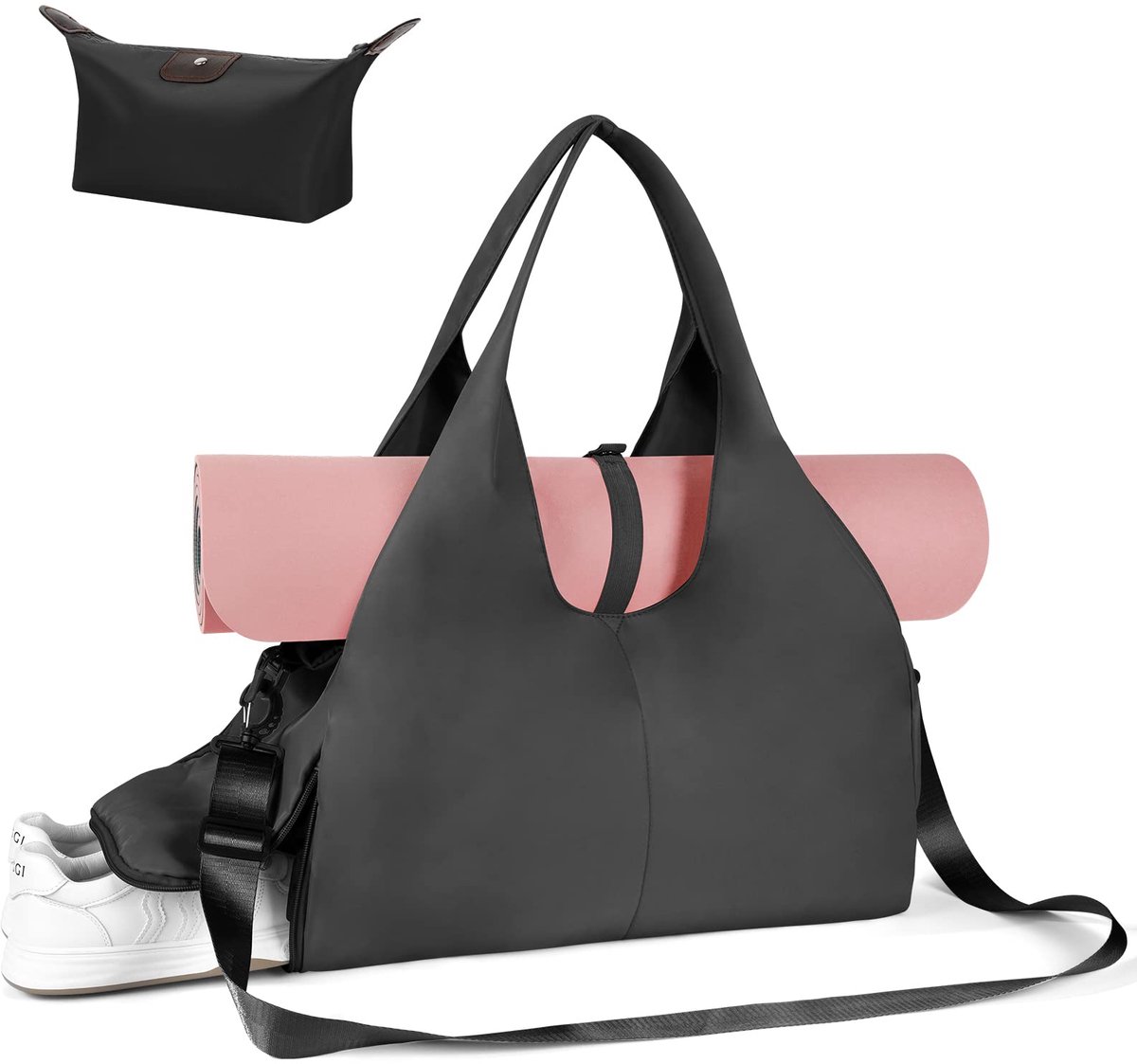 SnelShoppen - Aucuu Sporttas, Grote Yogatas met Schoenenvak en Vochtige Zak, Zwart, Voor Yoga en Pilates, Unisex, Ideaal voor Sport en Fitness, L