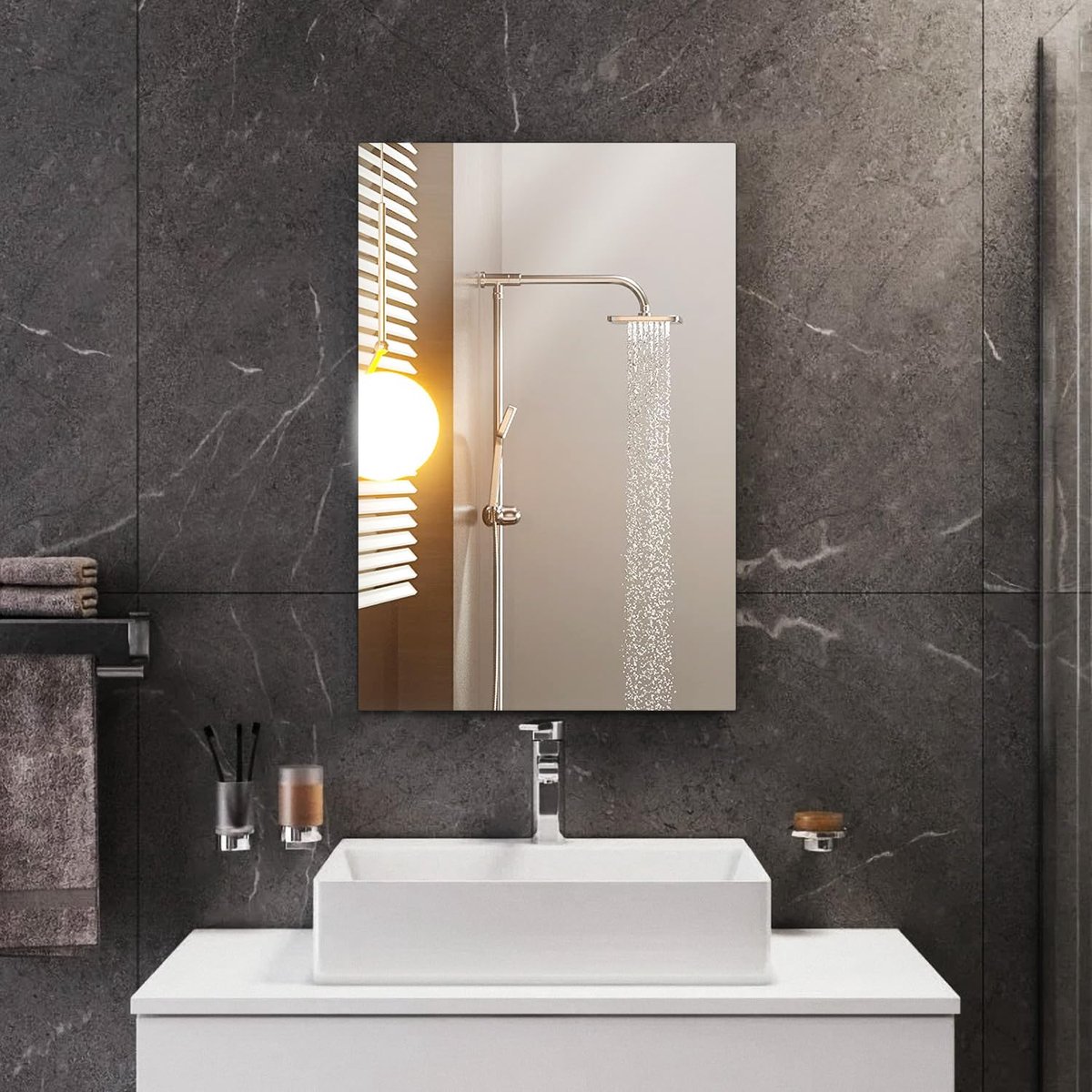 SnelShoppen - Frameloze Wandspiegel 40 x 60 cm - Moderne Badkamerspiegel HD Spiegelglas - Decoratieve Rechthoekige Spiegel voor Badkamer, Hal, Gastent