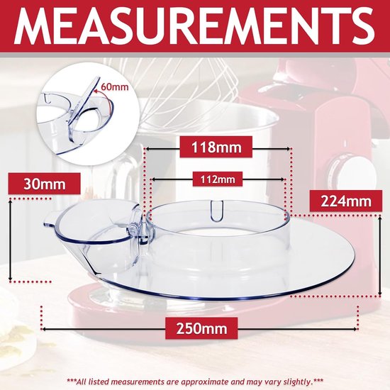 Mixer Splash Guard - Keukenmachine Deksel - Schoon Maken - Met Toevoegklep - 250 mm breed - Transparant — afbeelding 3