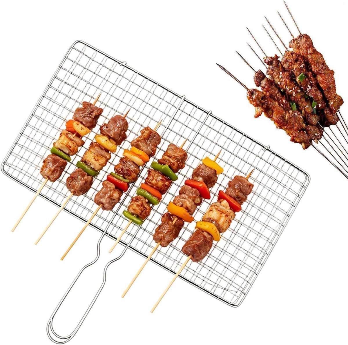 Grillmand Groenten - BBQ Mand Vlees - Buiten Grillen - Antiaanbakgaas - 39x21x14cm - Zilver
