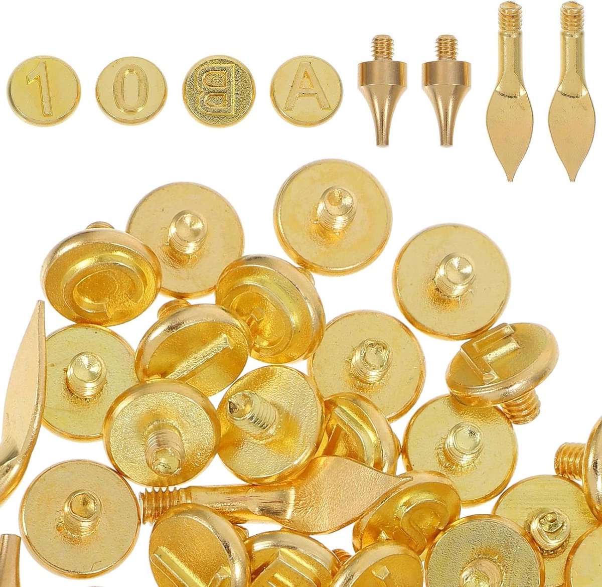 Houtbrandset met Letters - Pyrografie Gereedschap - DIY Houtbewerking - 56 Delige Messing Tips - 1.10X1.10X0.80CM - Goud