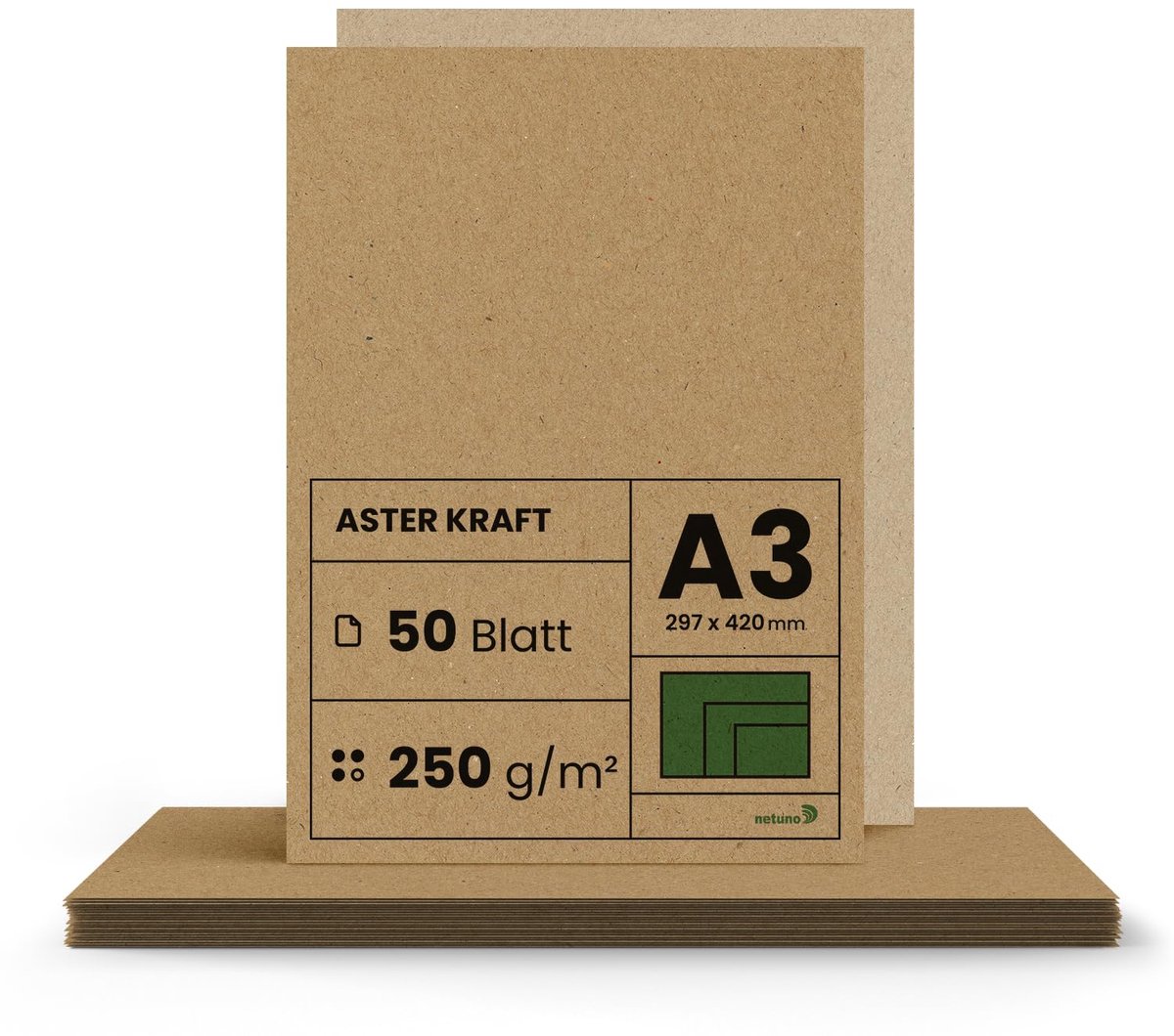 SnelShoppen - Netuno 50 Kraftpapier A3 250g 297x420mm Vintage Natuurlijk Bruin Gerecycled Knutselkarton voor Etiketteren, Bedrukken en Zelf Ontwerpen