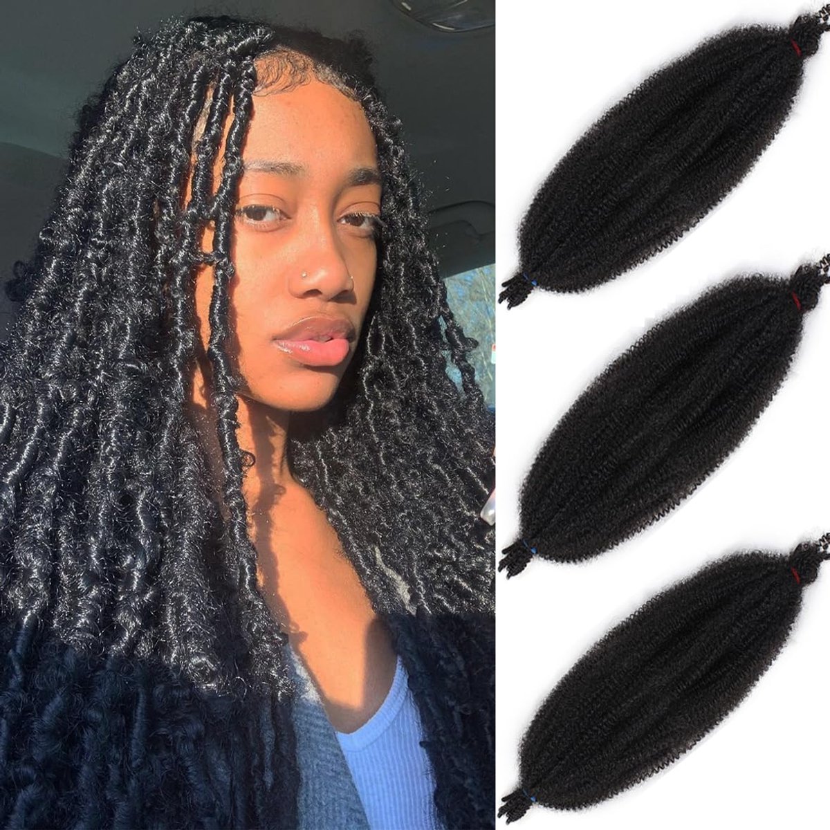 Dailygoods - 24" Pre-Separated Springy Afro Hair - Marley Locs Twist Extensions - Zwart