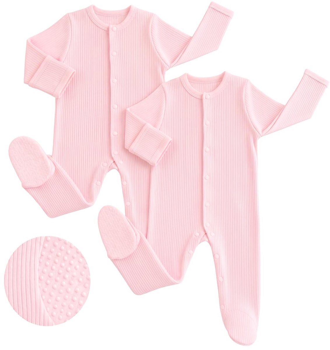 SnelShoppen - JiAmy Babyromper Set van 3, Pasgeborenen Katoen Lange Mouwen Overall met Voeten Jumpsuit Kleding voor Baby's Jongens en Meisjes 0-12 Maa