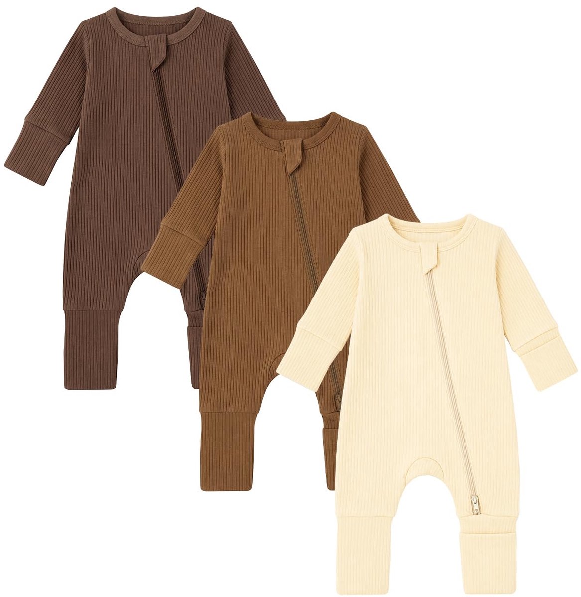 SnelShoppen - JiAmy Babypyjama Set van 2 Stuks voor Pasgeborenen - Katoenen Romper met Lange Mouwen en Ritssluiting - Voetjes - Baby Kleding voor Jong