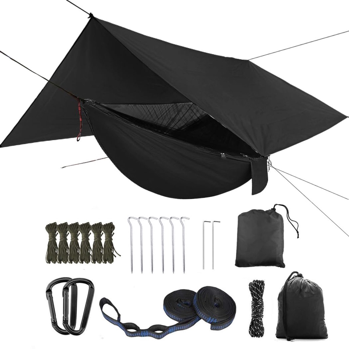 Dailygoods - Oversized Regenzeil Hangmat met Mosquito Net - Ideaal voor Kamperen en Buiten