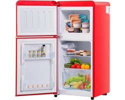 Koelkast met Vriesvak - Koel-vriescombinatie Mini Koelkast - Drankjes Koel Houden - Dubbele Deur - 60 Liter - Rood