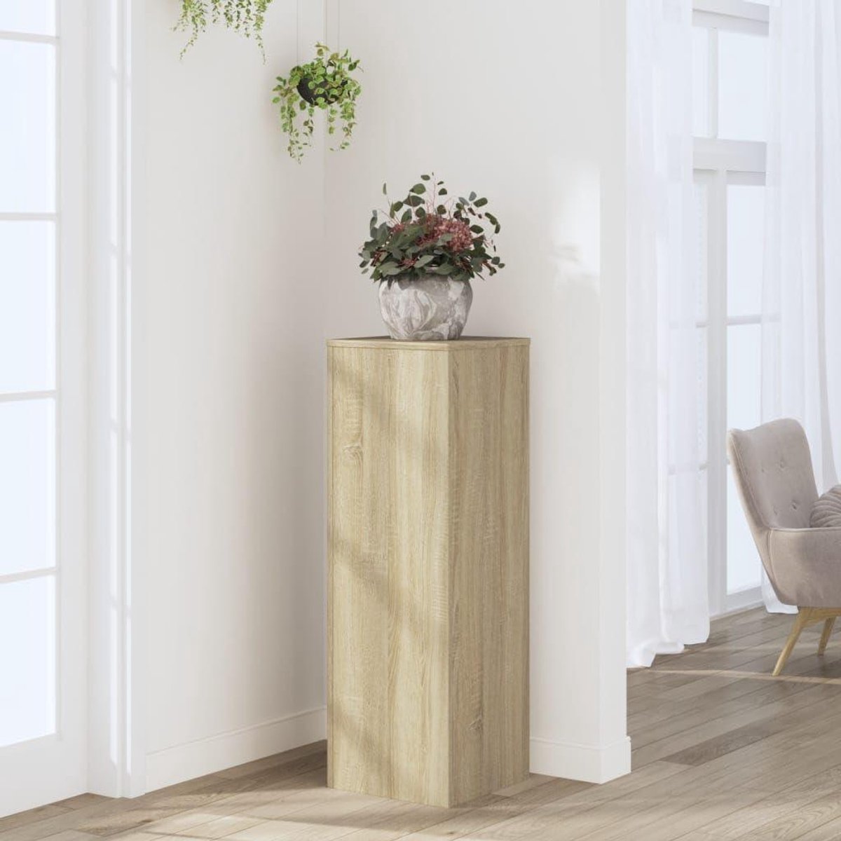 Plantenstandaard - Bloemenrek Hout - Planten Presenteren - Meerlaags Ontwerp - 33 x 33 x 100 cm - Eikenkleur