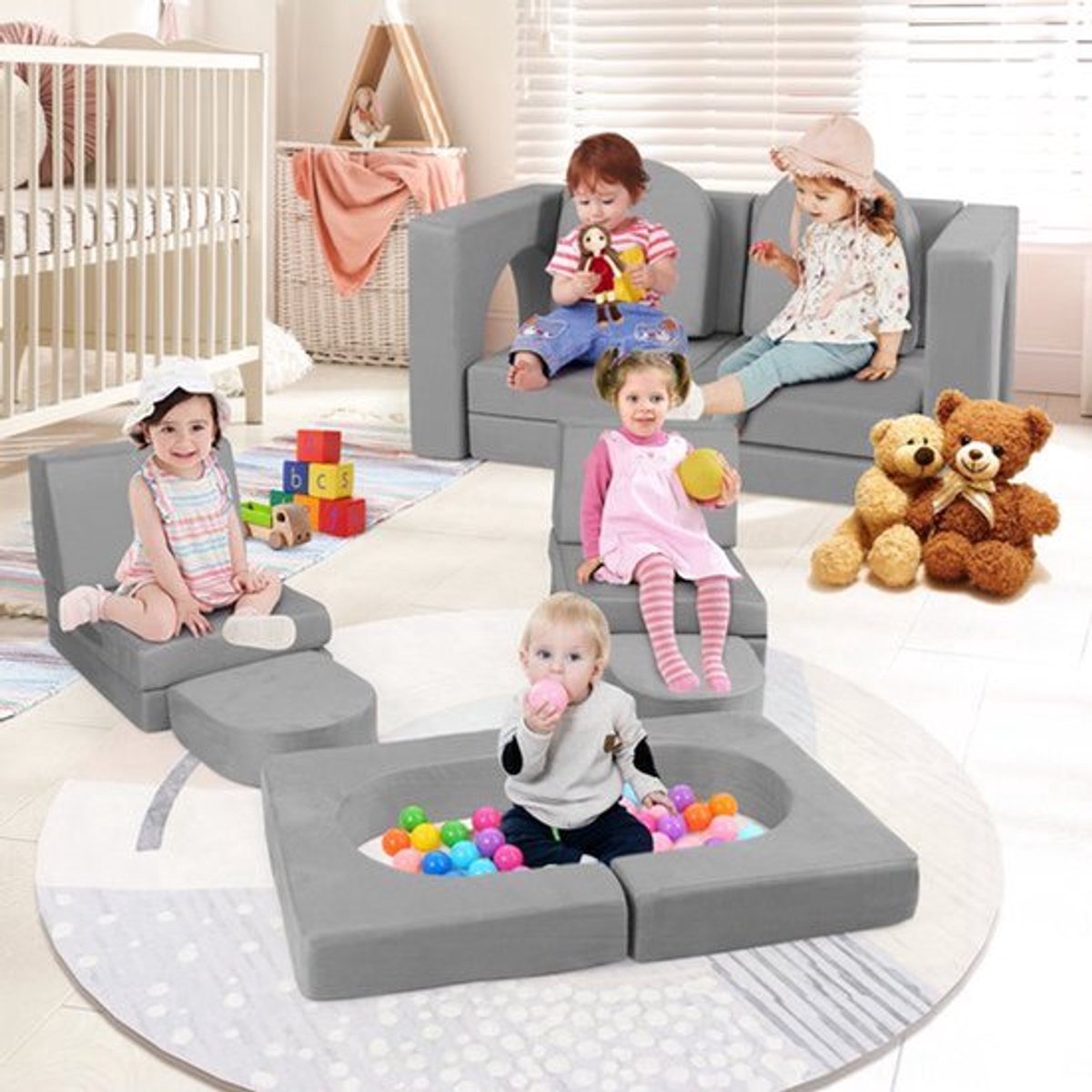 Speelset – Speelbank – Klimset – Zitzak – Speelhuis – Modulaire Kinderbank – Zachte Suède 