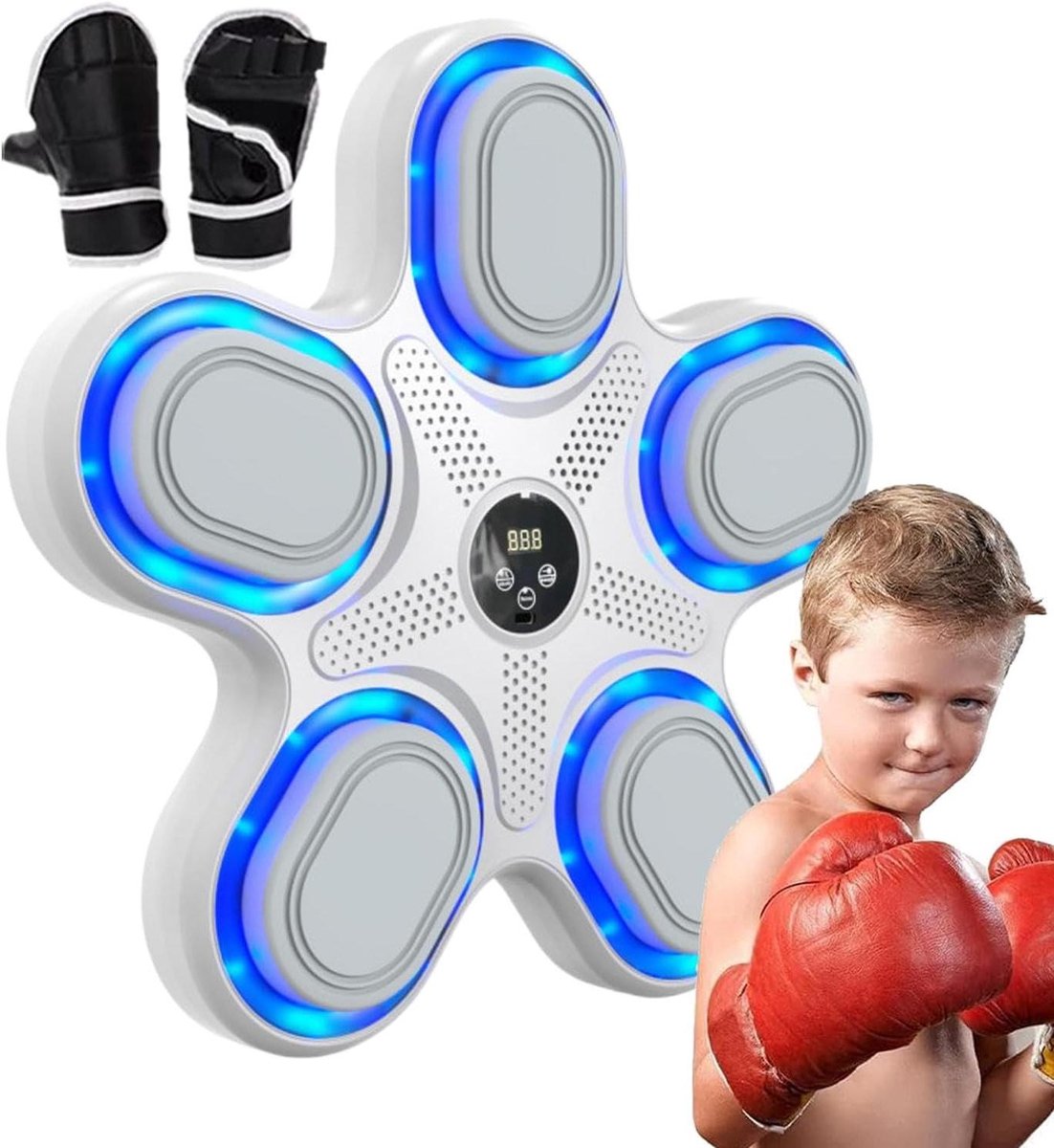 Muzikale Boksmachine - Wand Boksmachine B-trainer - Thuis Fitness - Dynamische LED Verlichting - 37x35x5 cm - Wit