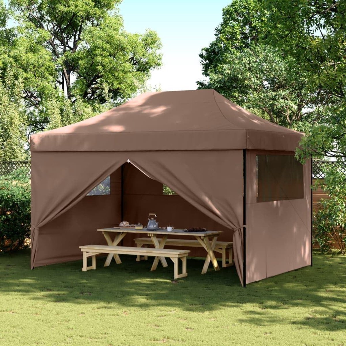 Pop-up Partytent - Opvouwbare Tent - Outdoor Feesten - Met 4 Zijpanelen - 410 x 279 x 315 cm - Bruin