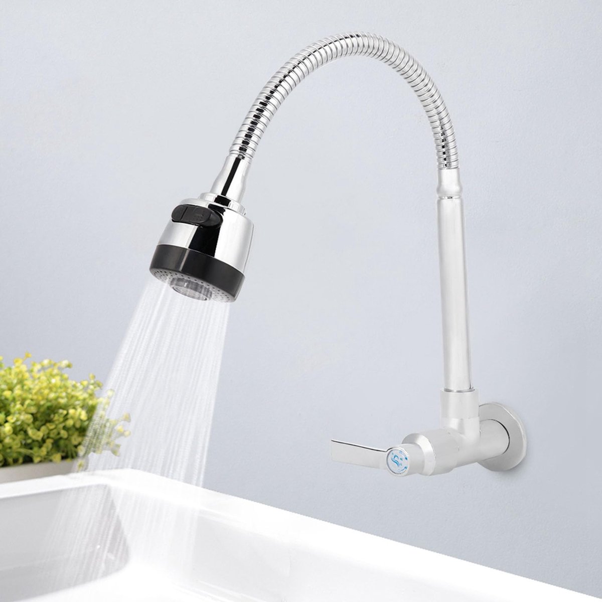 SnelShoppen - Koudwaterkraan Wandmontage 360° Draaibaar RVS, Eénhandige Roestvrije Bediening, G1/2 Inch Aansluiting voor Badkamer Spoelbakken, Keuken