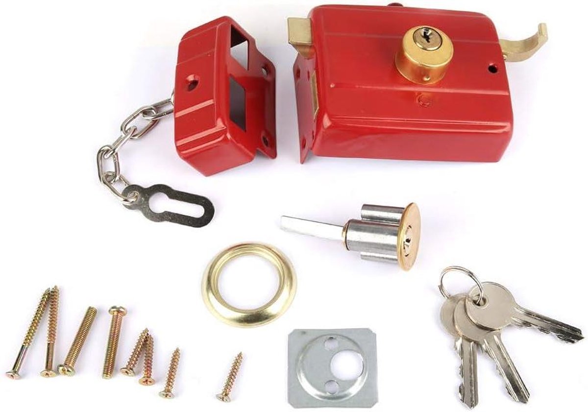 Veiligheidsslot - Nachtslot Deurslot - Beveiliging Thuis - Verstevigd Messing - 20cm - Rood
