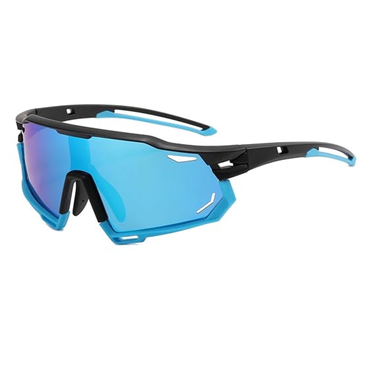 LISM-Oversized sportieve gepolariseerde meekleurende zonnebril Geschikt voor heren met UV-bescherming (zwart montuur, blauwe coating).