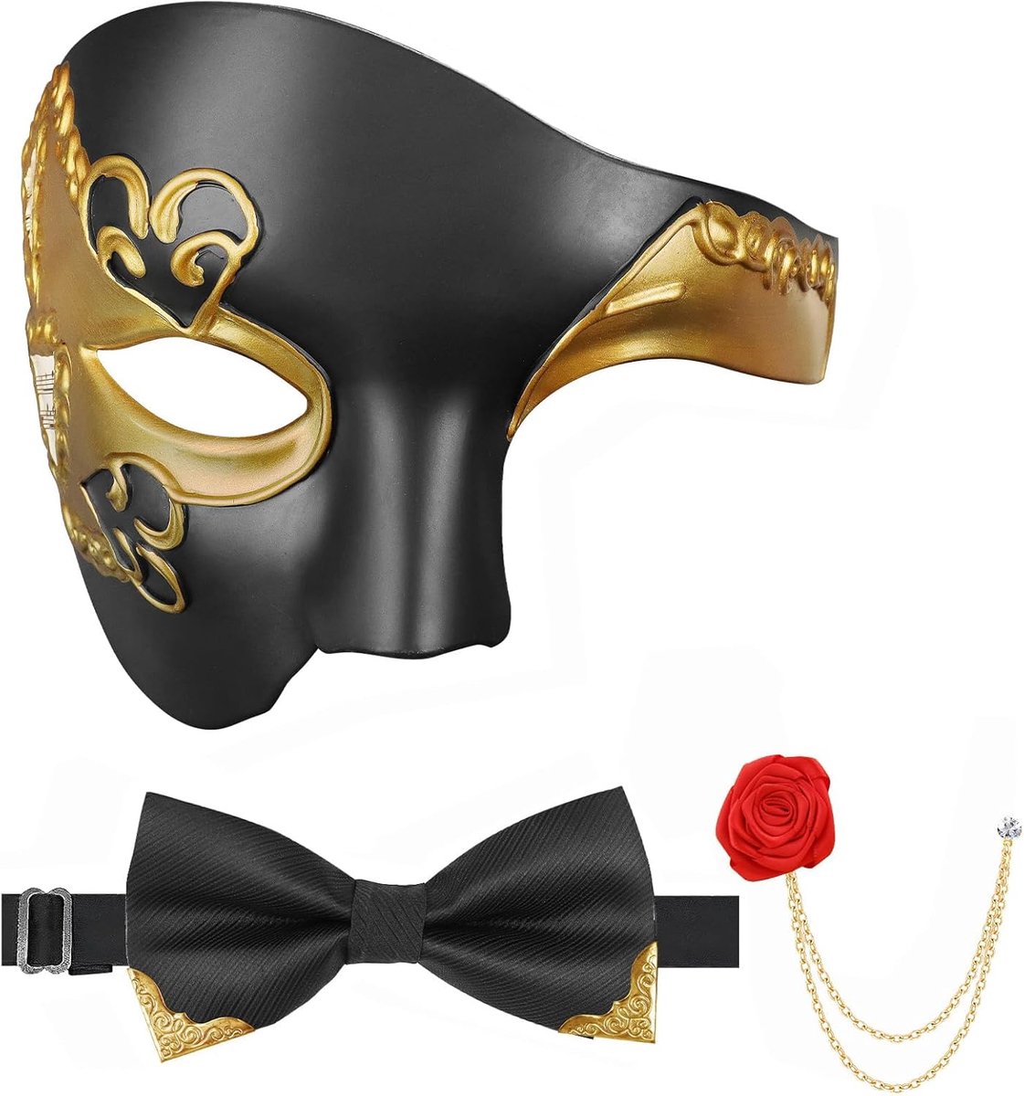 SnelShoppen - Venetiaanse Herenmasker - Carnaval Masker met Strik Broche - Masquerade Masker voor Mannen - Halloween Bal Masker - 3 Stuks - Luxe Desig