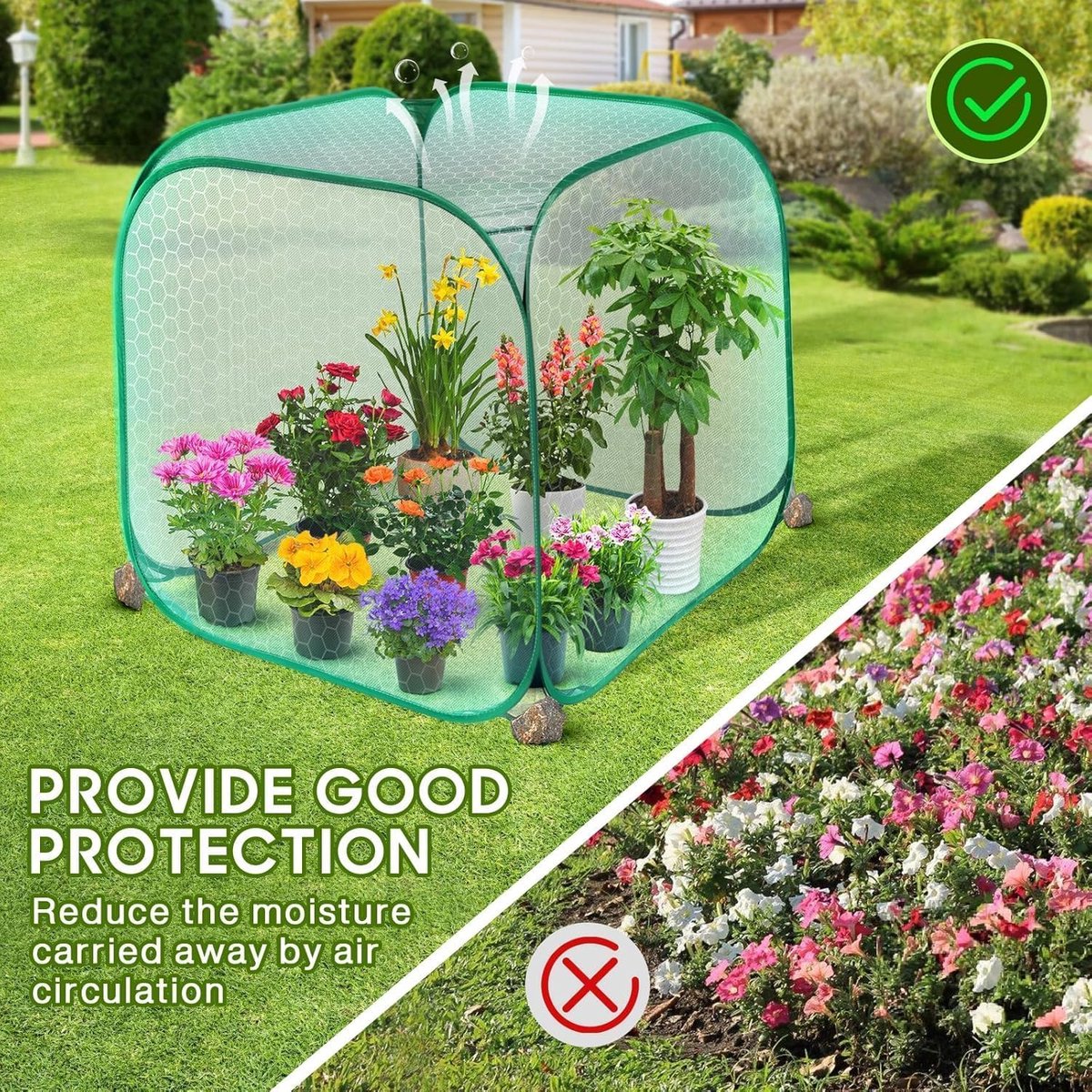SnelShoppen - 2-delige Opvouwbare Plantennetafdekking 90x90x97 cm - Insectenbescherming Tuinnet voor Groente- en Fruitplanten - Geen Opbouw, Groen