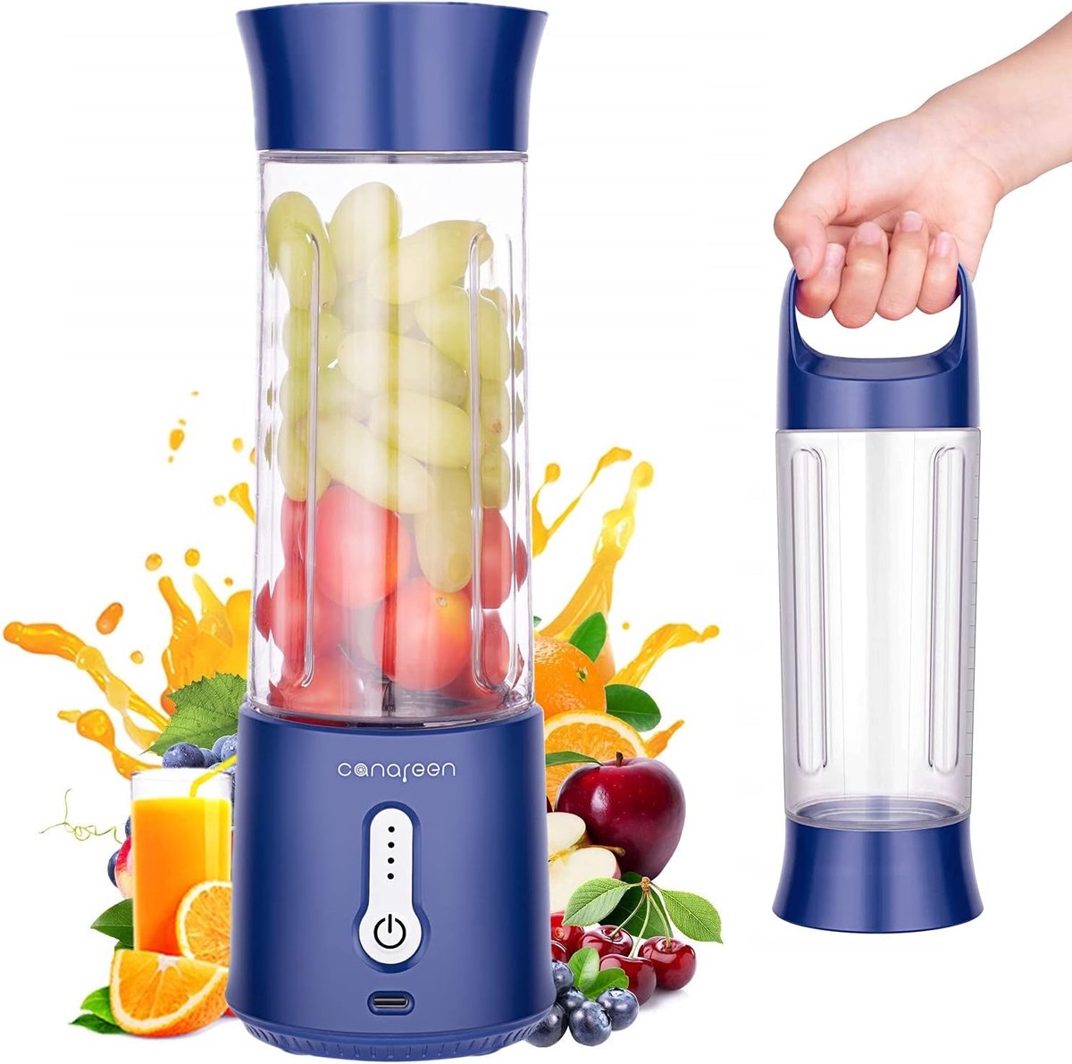 SnelShoppen Draagbare Blender Smoothie Maker 500ML Mini Blender Mixer voor Smoothies en Shakes 4000mAh Oplaadbare USB Blender met 6 Mesjes Han