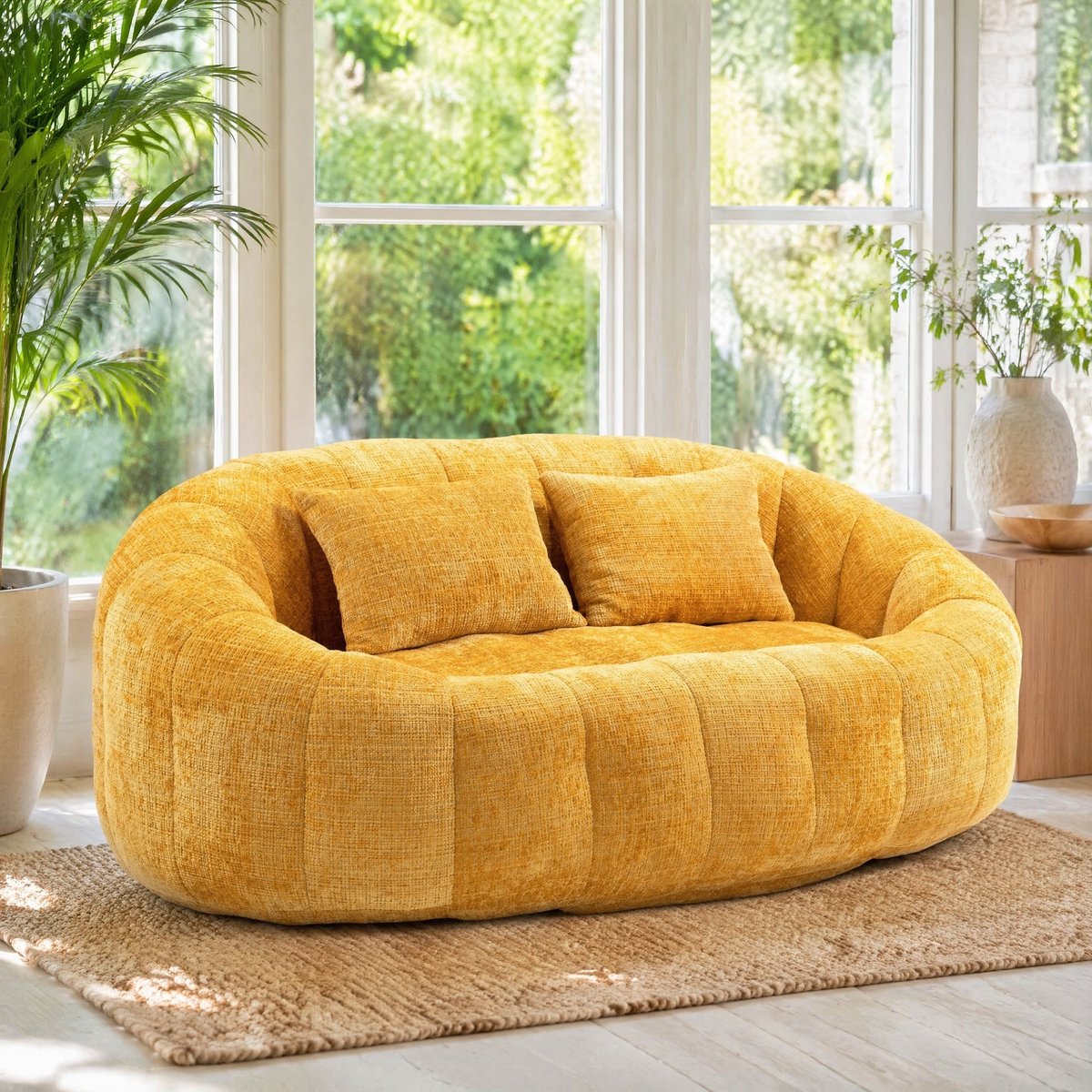 COVREO Zitzak 145 x 95 x 63 cm - geel chenille, met rugleuning, voor binnen en buiten