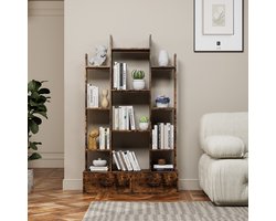 Boekenkast Industrieel Met 2 Lades 86 X 25 X 140 5 Cm Hout En Metaal Rustiek Bruin Voor Woonkamer Slaapkamer En Thuiswerkplek