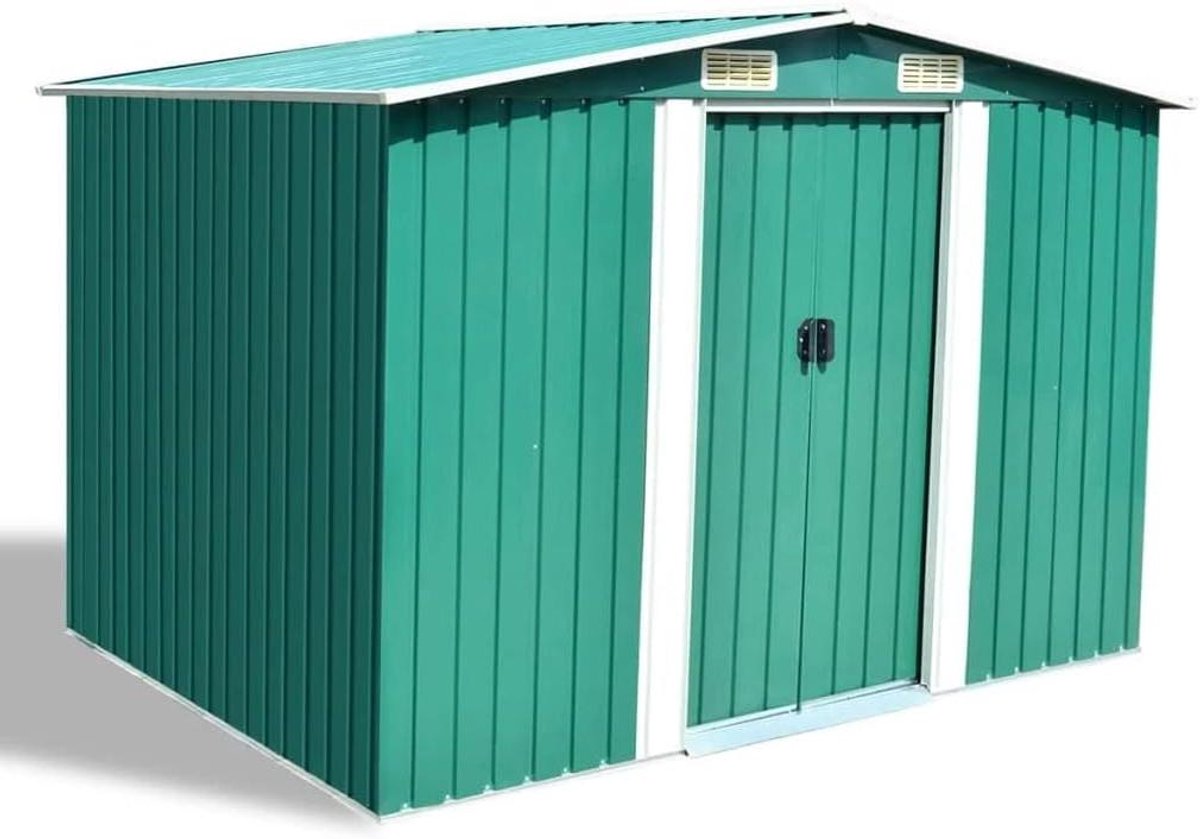 Tuinberging Metaal - Opbergbox Tuin - Tuinspullen Opbergen - Met Dubbele Schuifdeur - 257 cm x 205 cm - Groen